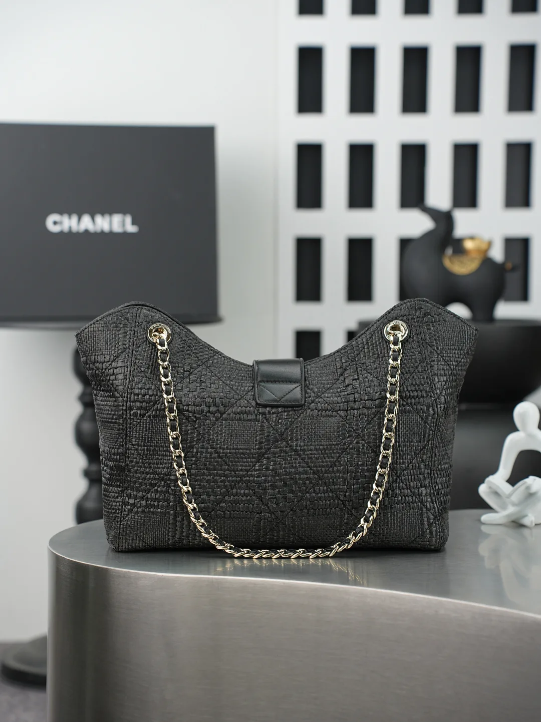 Chanel Black Straw Woven Shoulder Bag product photo from LabelPicks