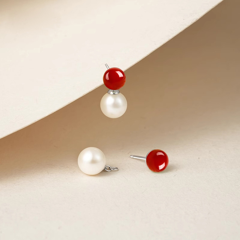 French vintage style double-strap pearl earrings for women, 925 sterling silver, trendy, light luxury, niche, elegant, high-end earrings