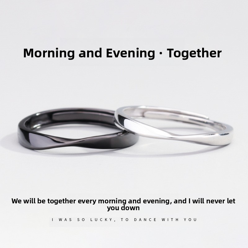 925 sterling silver Möbius ring, a couple's ring with a minimalist, Korean and Japanese-inspired design, featuring a black and white open ring style