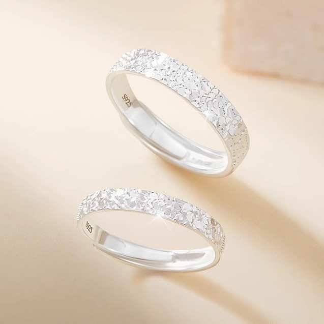 925 sterling silver couple rings, geometric design, minimalist style, trendy Instagram-inspired, plain band, adjustable opening, matching rings for men and women