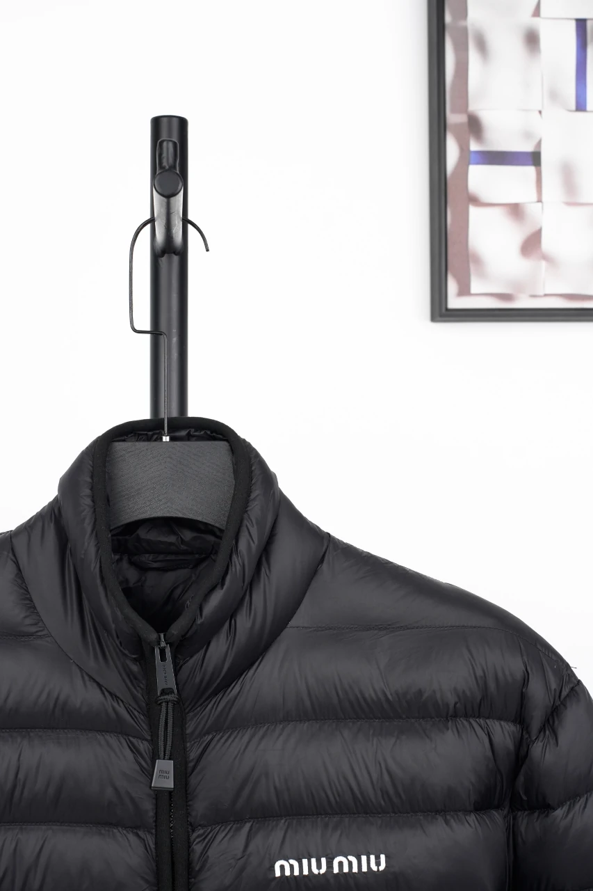 Miu Miu Matte Black Logo Embroidered Stand Collar Down Jacket product photo from LabelPicks