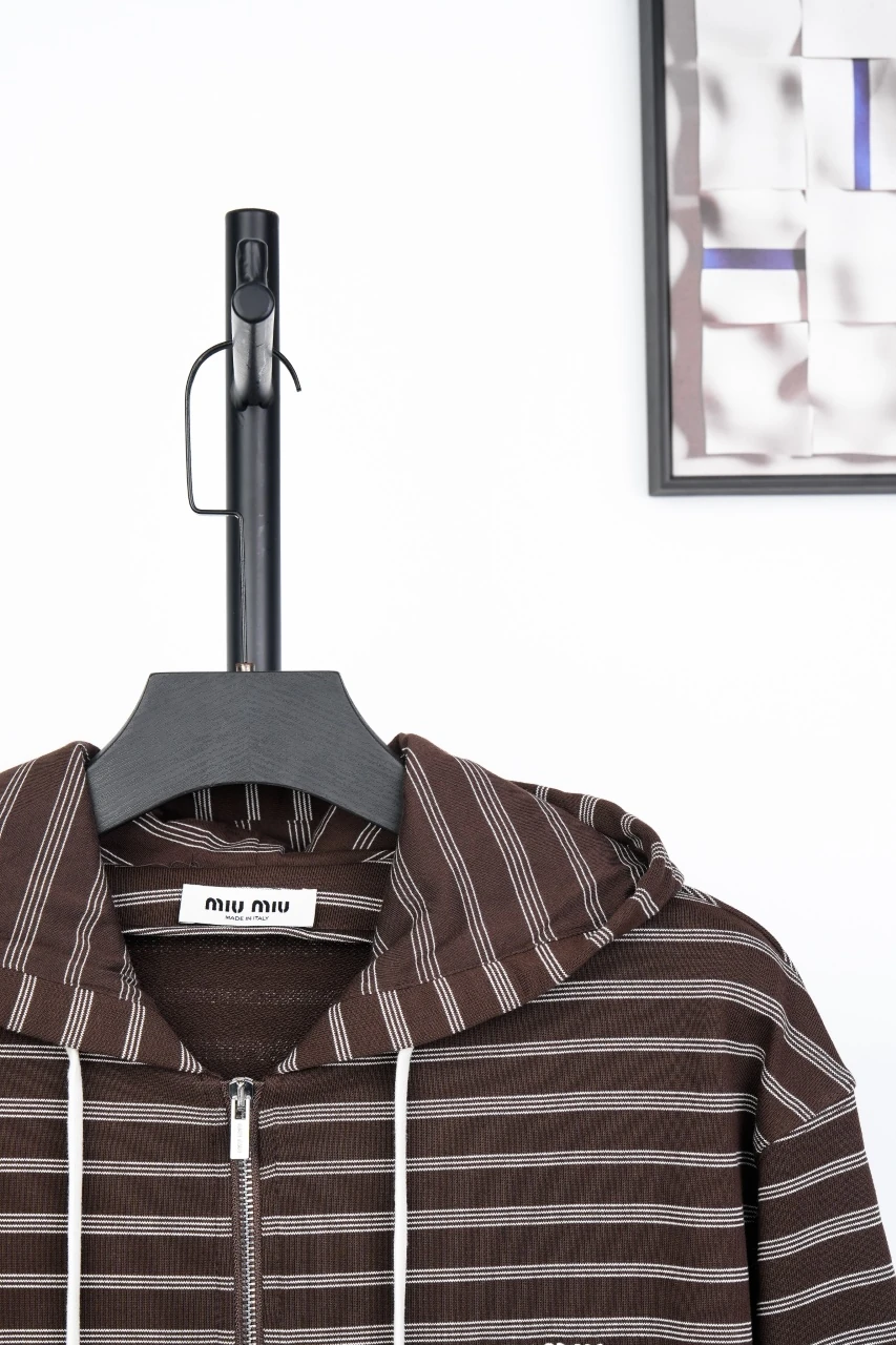 Miu Miu Coffee Brown Logo Stripe Zip Jacket product photo from LabelPicks