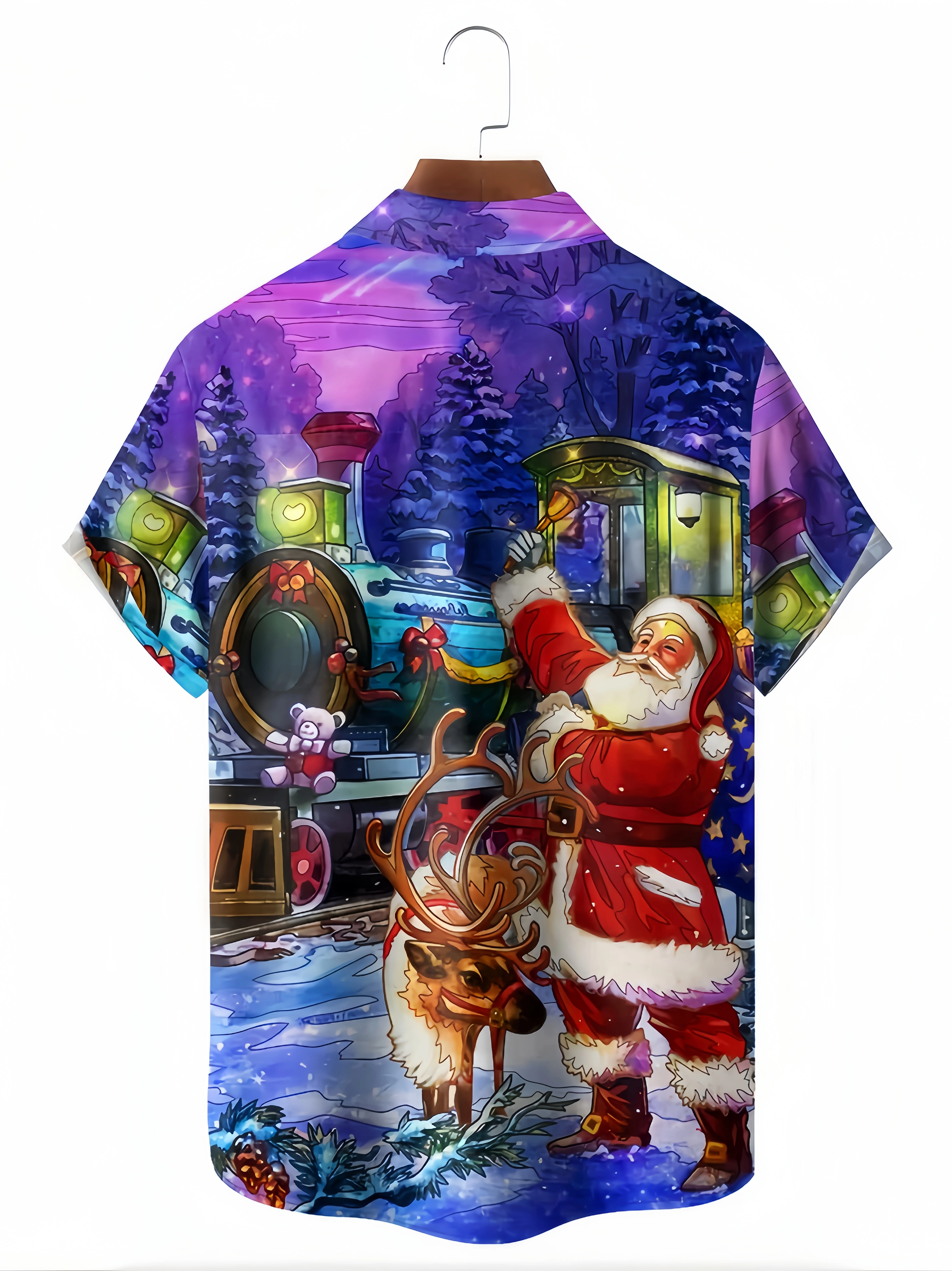 Christmas Santa Claus Chest Pocket Short Sleeve Casual Shirt