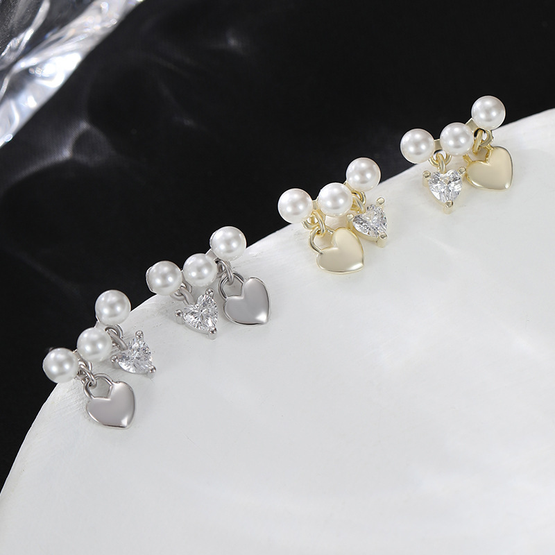 925 sterling silver heart-shaped French pearl earrings for women, niche high-end tassel earrings, trendy and stylish earrings