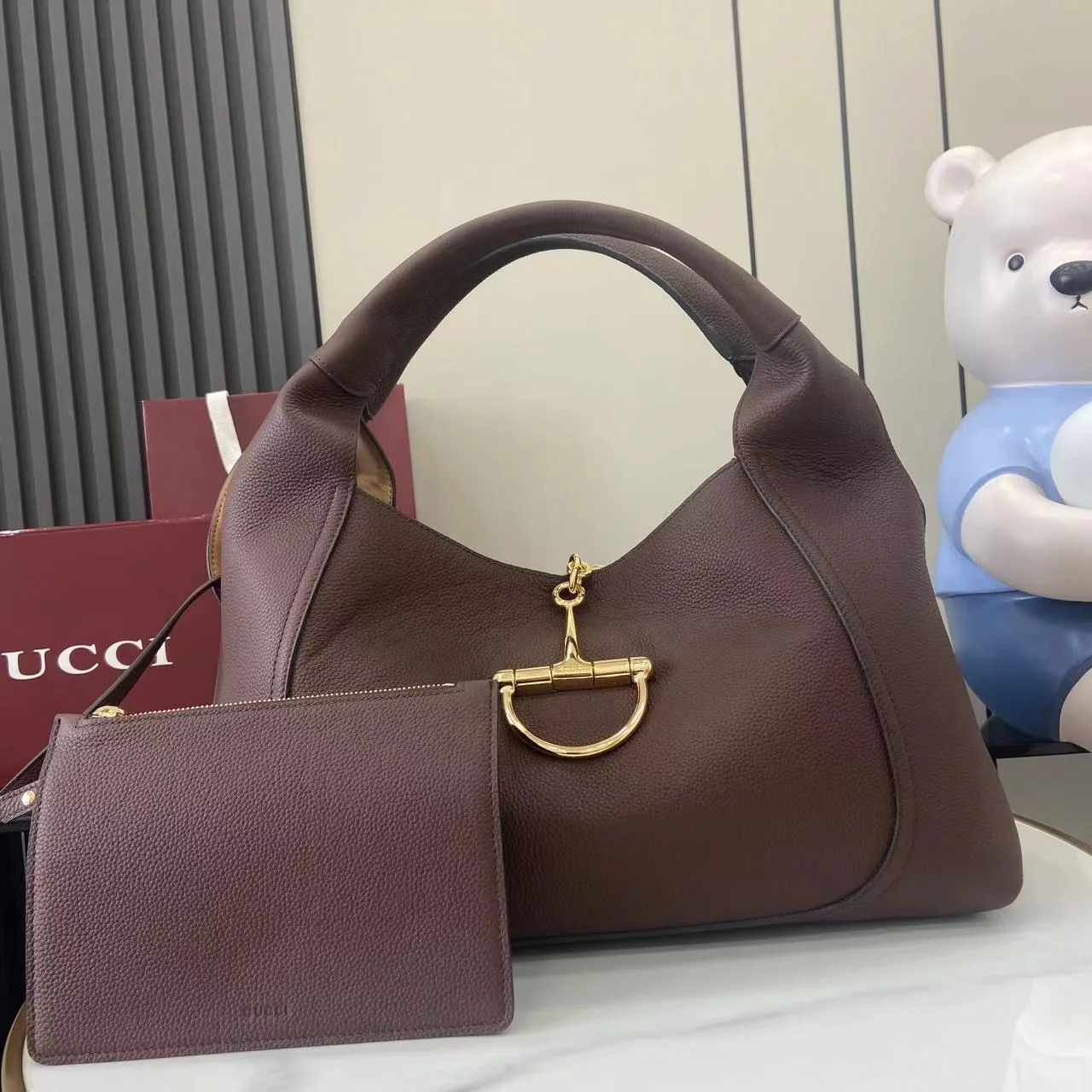 Gucci Brown Grained Leather Shoulder Bag product photo from LabelPicks