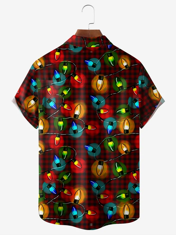 Christmas Decorated Chest Pocket Short Sleeve Casual Shirt