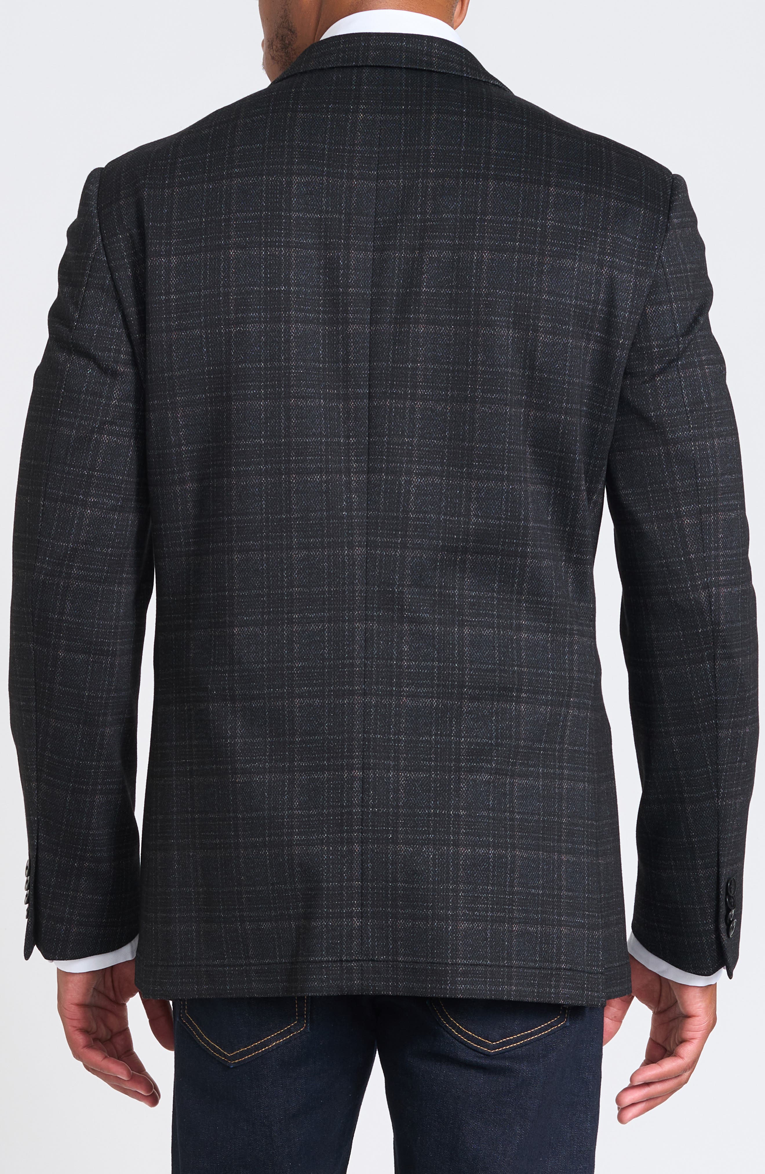 SAVILE ROW CO Midnight Shadow Plaid Knit Blazer