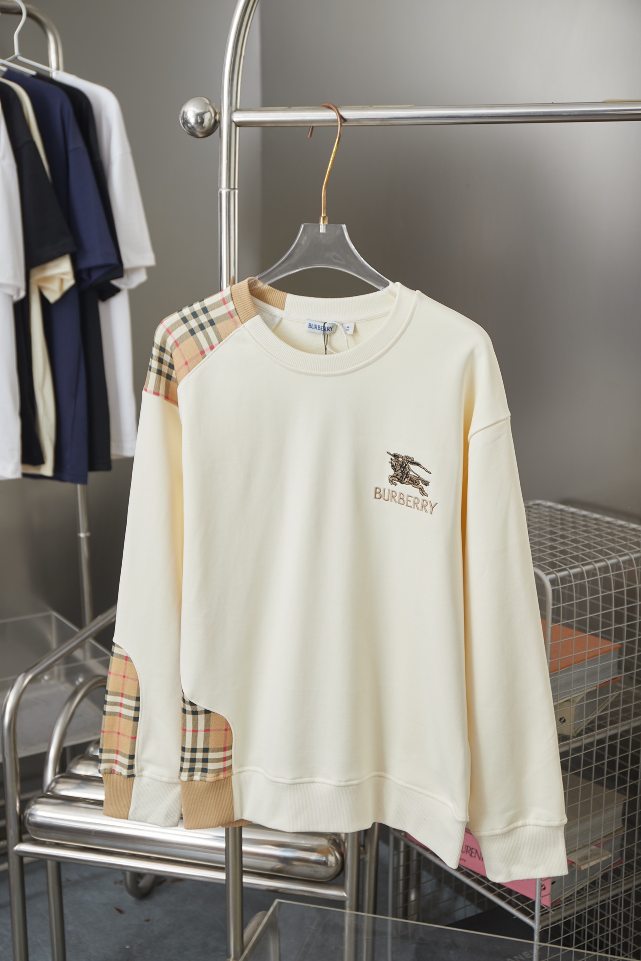Plaid Patchwork Embroidery Print Long Sleeve Sweatshirt