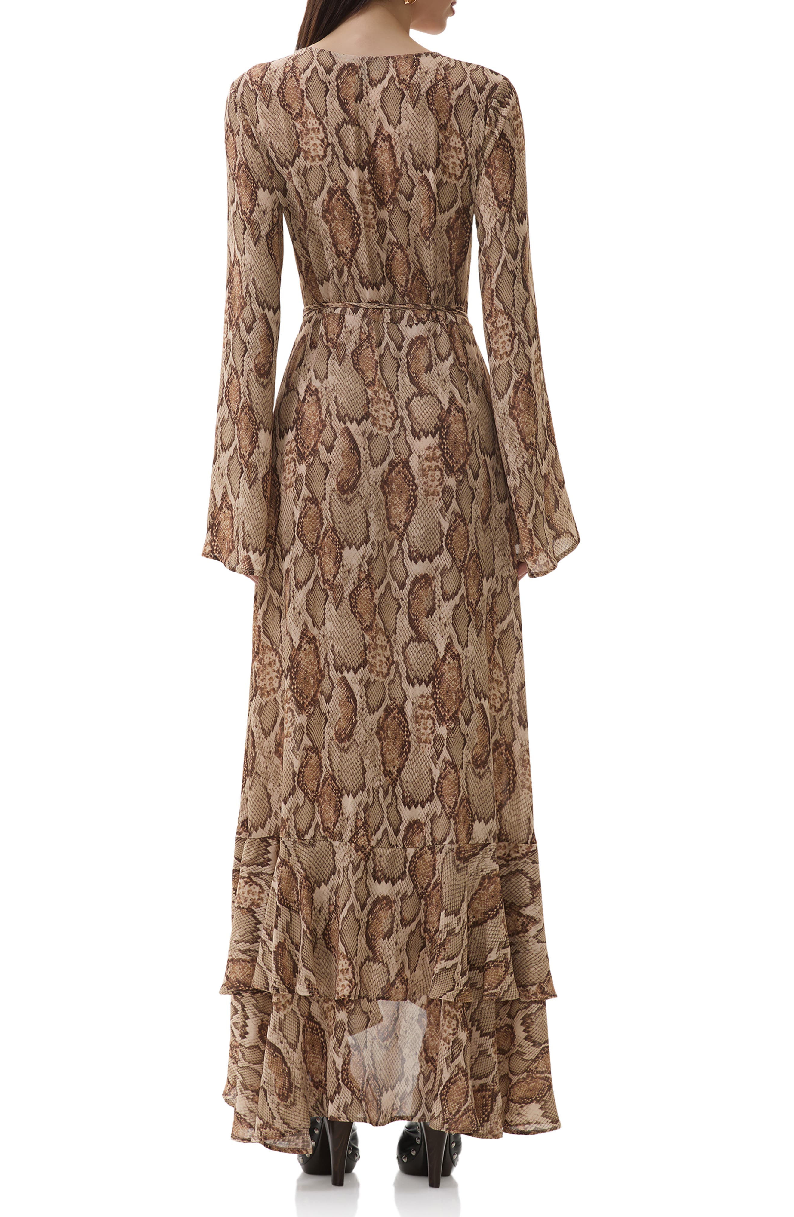 AFRM Mimi Snakeskin Print Long Sleeve Wrap Dress