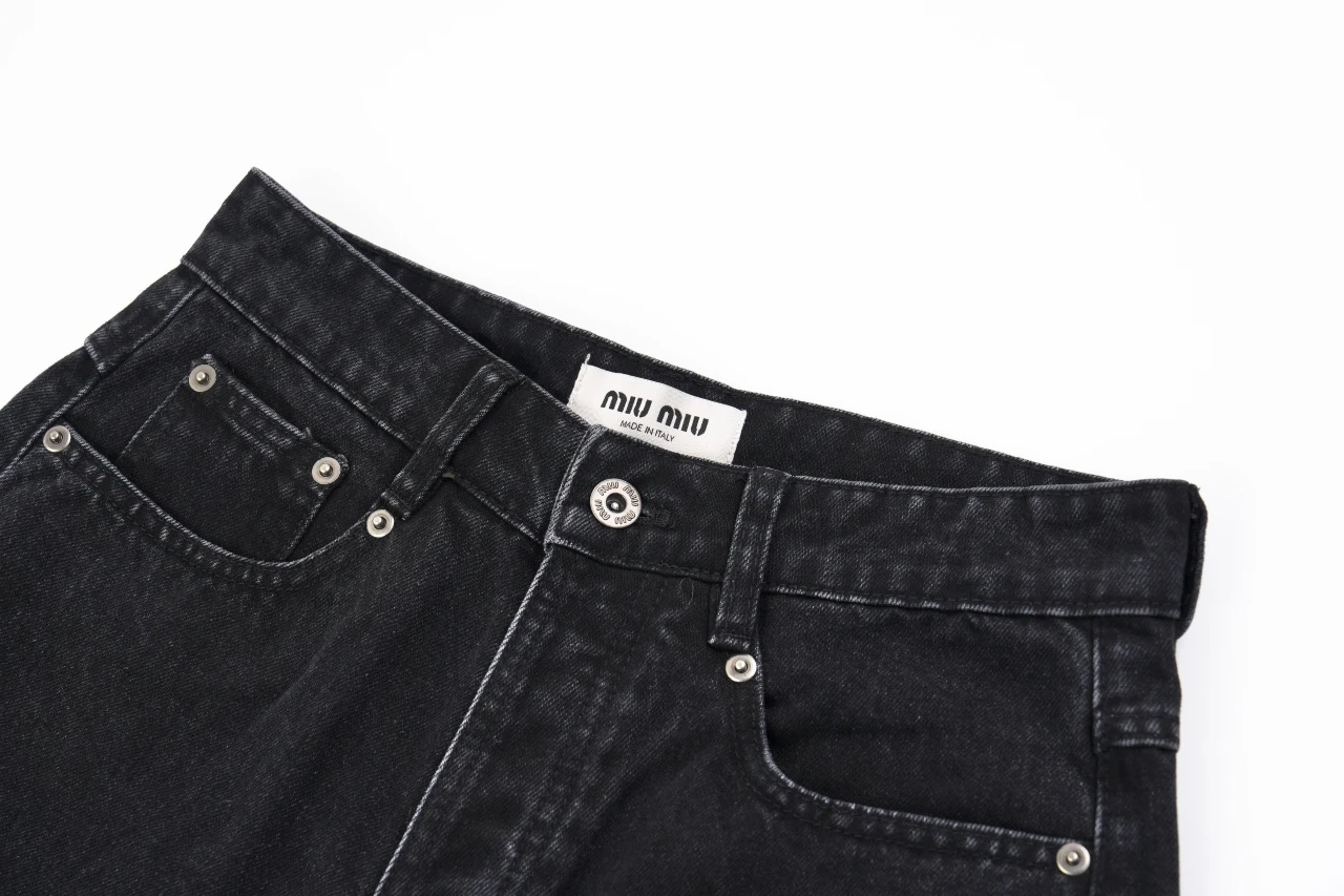 Miu Miu Black Leather Panel Straight Denim Jeans product photo from LabelPicks