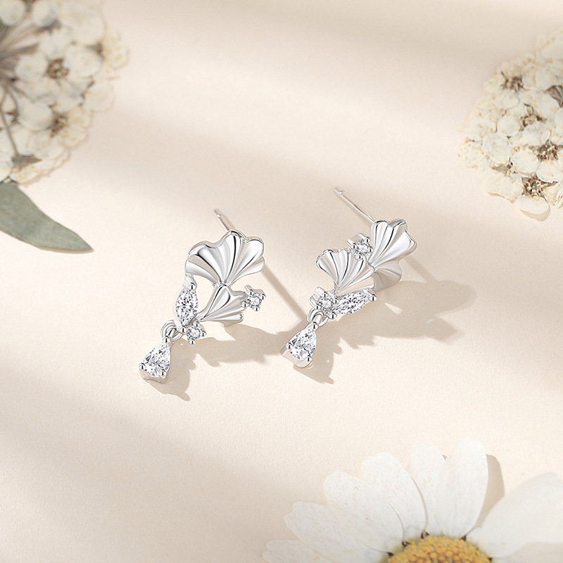Original Apricot Luck Time Earrings for Women, Pure Silver Summer Forest Style Ginkgo Leaf Earrings, Simple Chic High-End Earrings