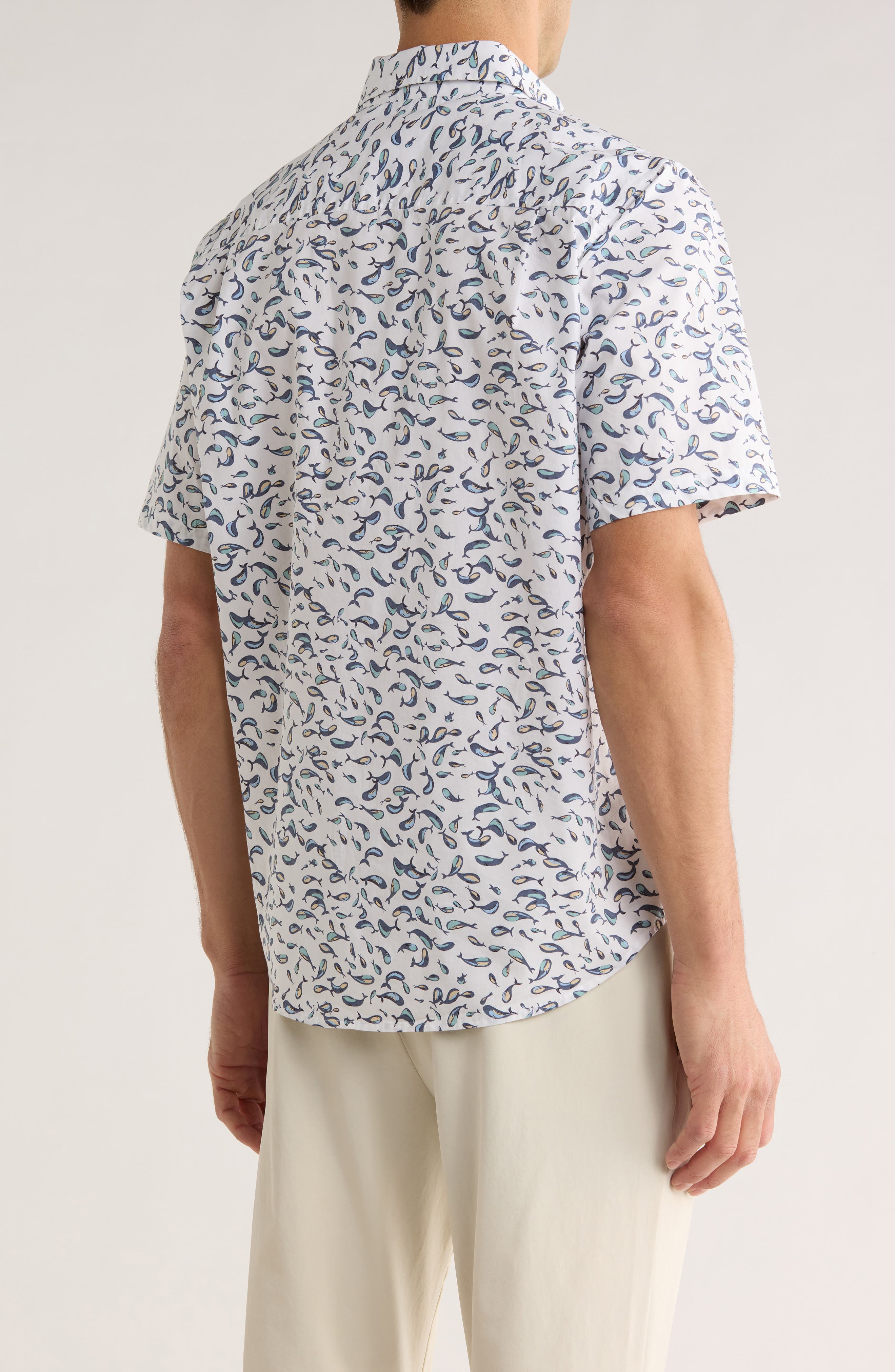 14th & Union Print Short Sleeve Stretch Poplin Button-Up Shirt