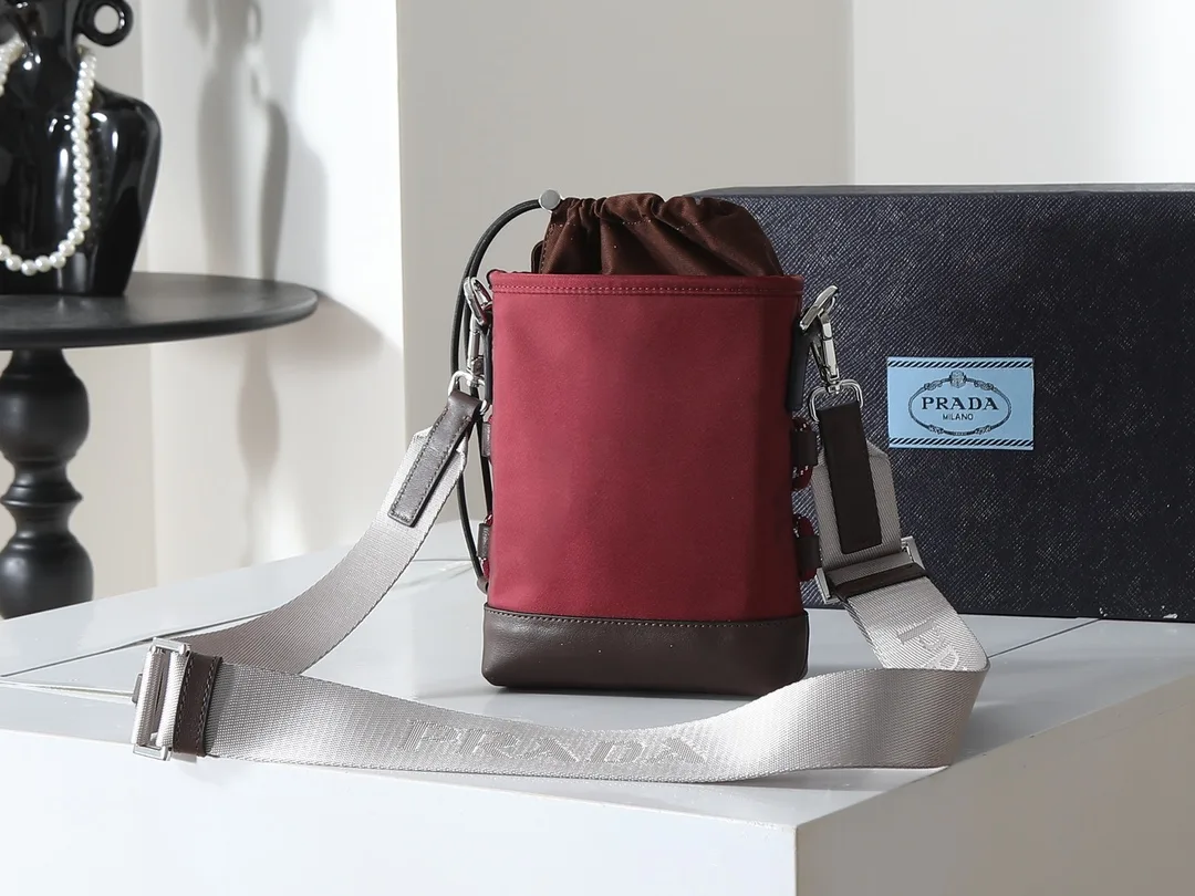 Prada Burgundy Woven Leather Bucket Bag product photo from LabelPicks