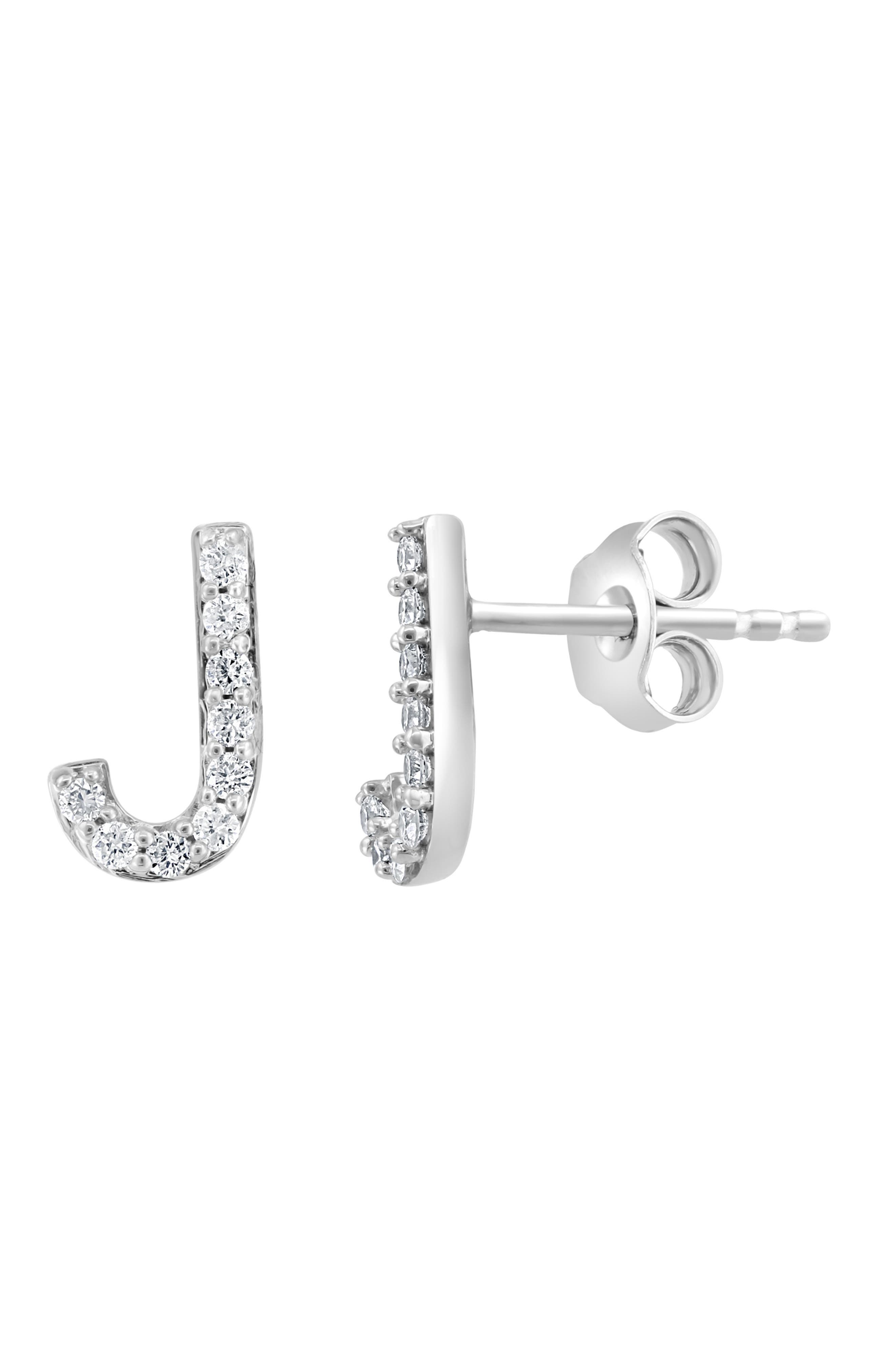 EFFY Sterling Silver Diamond 'J' Initial Stud Earrings