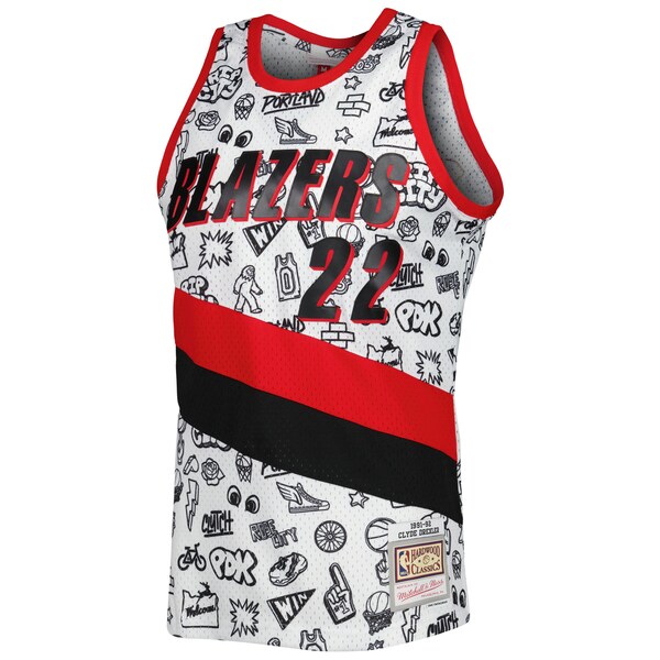 Clyde Drexler Portland Trail Blazers 1991-92 Hardwood Classics Doodle Swingman Jersey - White