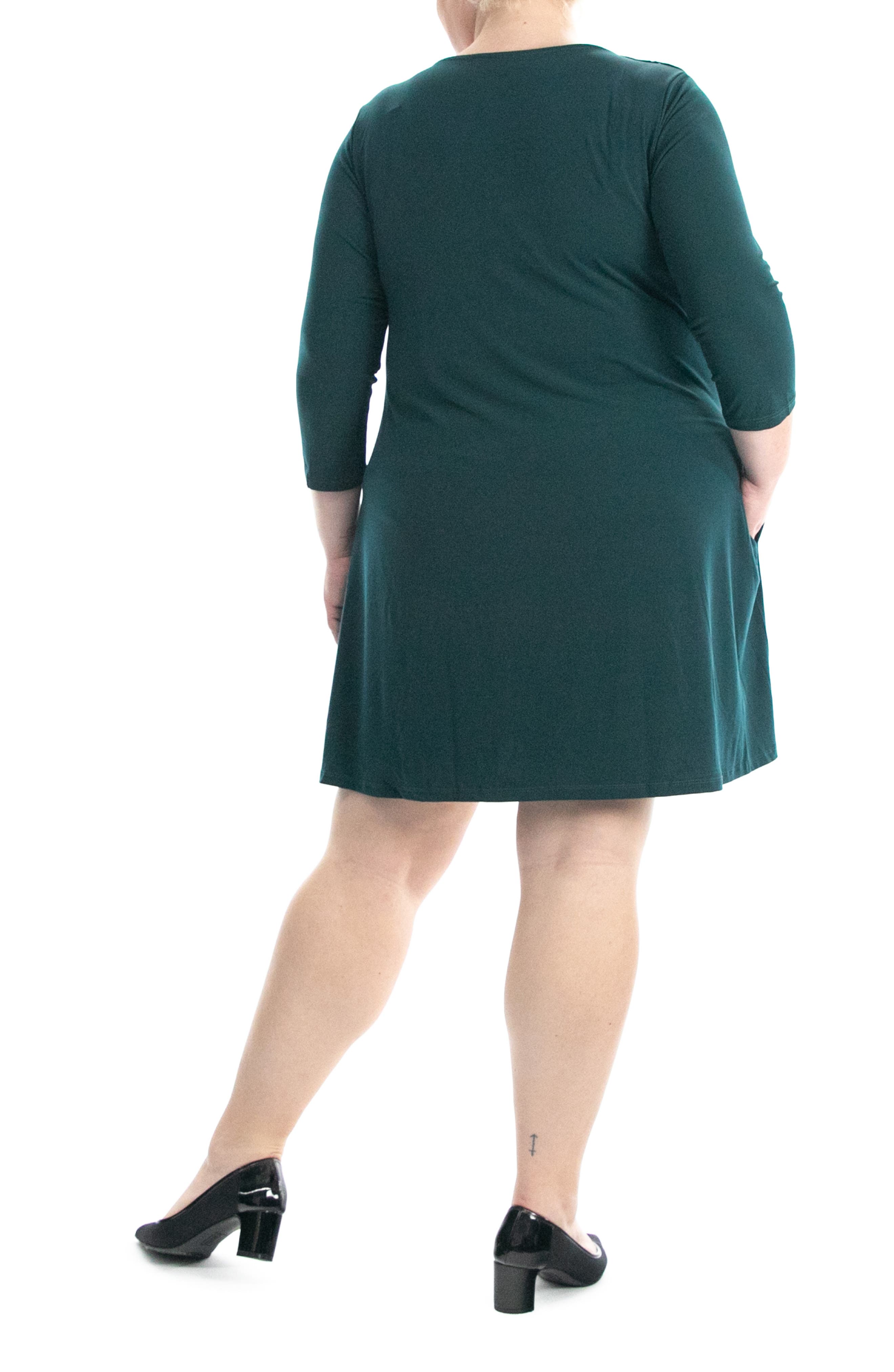 Nina Leonard Three-Quarter Sleeve Trapeze Dress