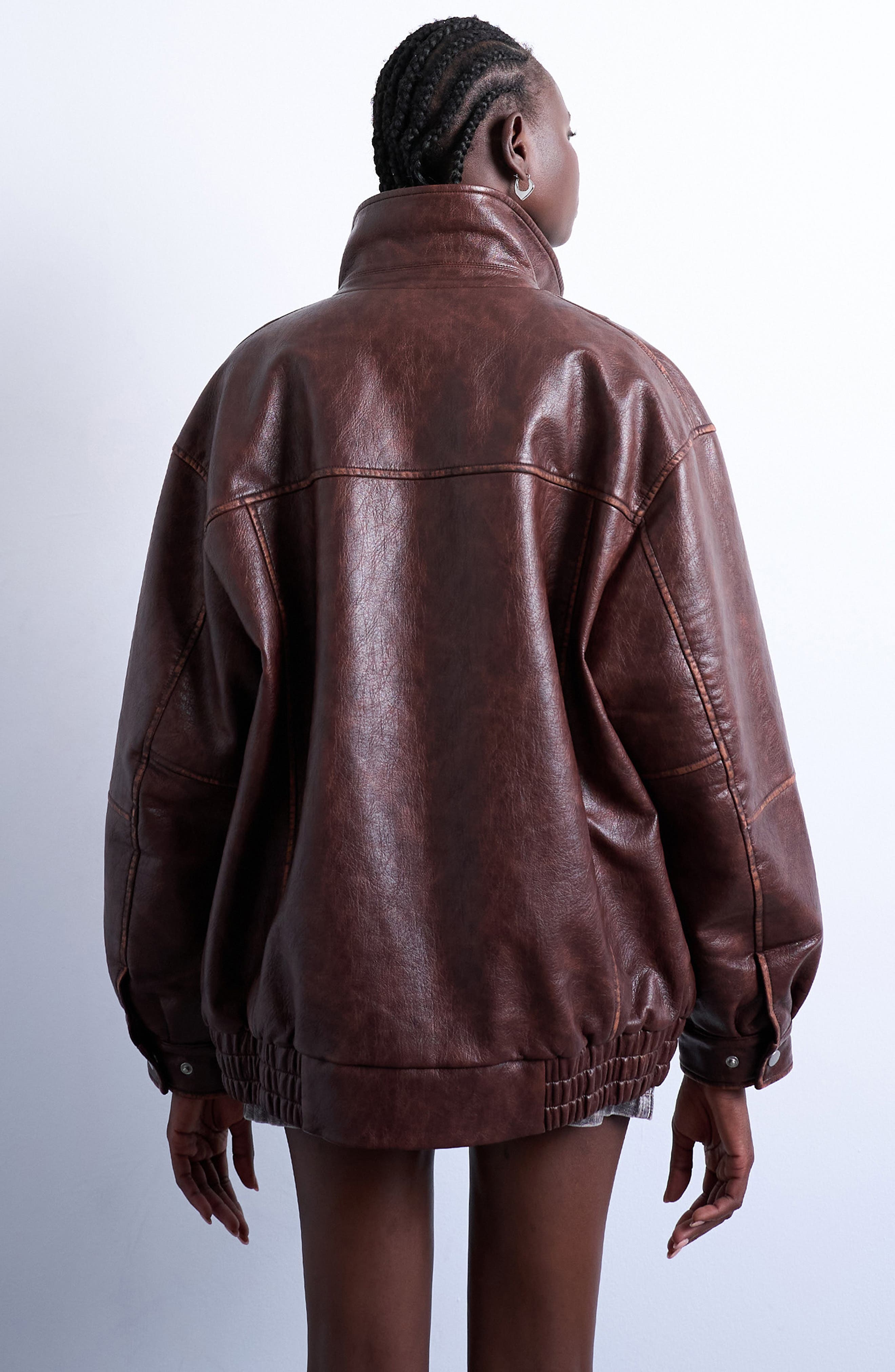 Topshop Oversize Faux Leather Bomber Jacket