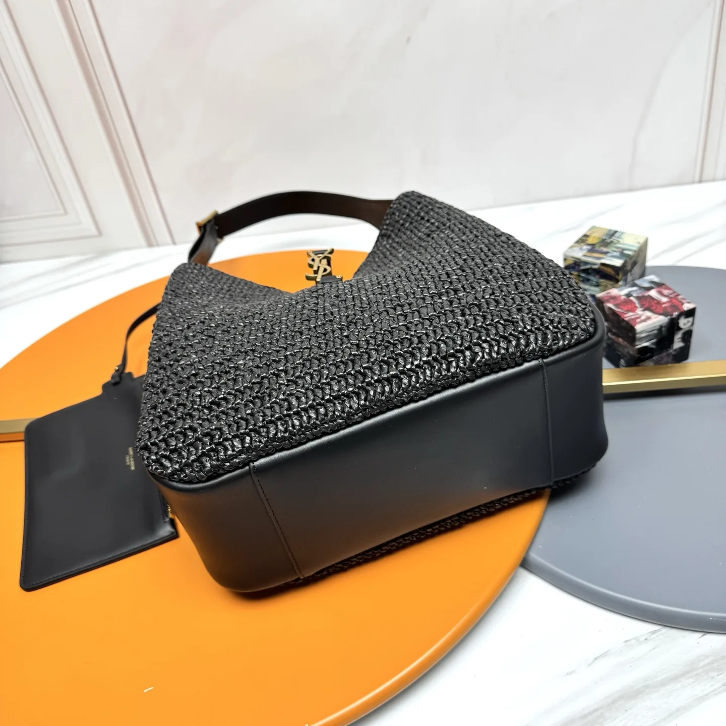 Saint Laurent Black Straw Woven Shoulder Bag product photo from LabelPicks