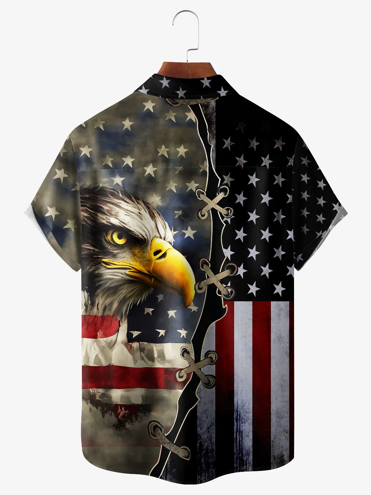 American Flag Eagle Chest Pocket Short Sleeve Casual Shirt