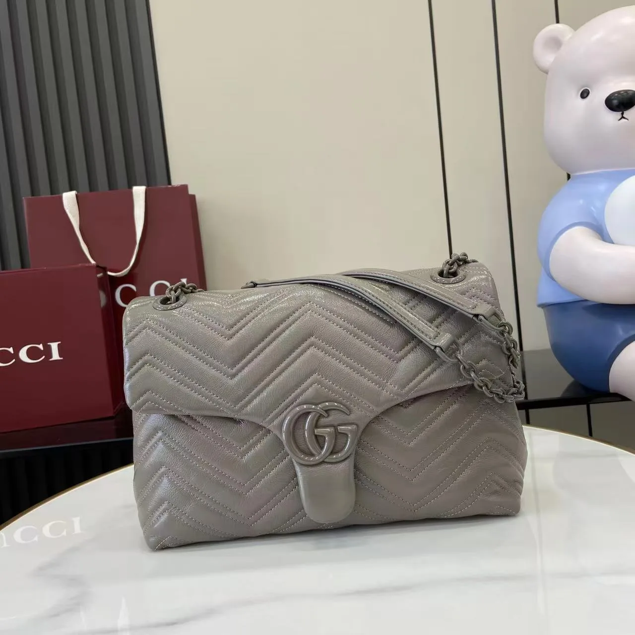 Gucci Grey Marmont GG Supreme Canvas Shoulder Bag product photo from LabelPicks