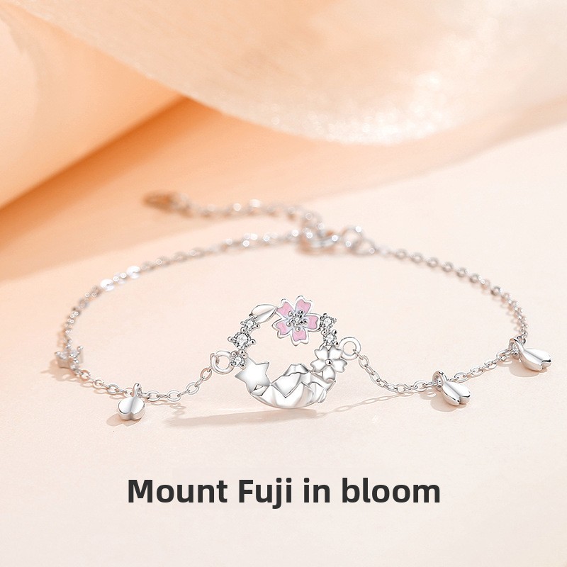 Original summer new cherry blossom bracelet for women, 925 sterling silver, Korean style, trendy floral bracelet, same style as on DeWu
