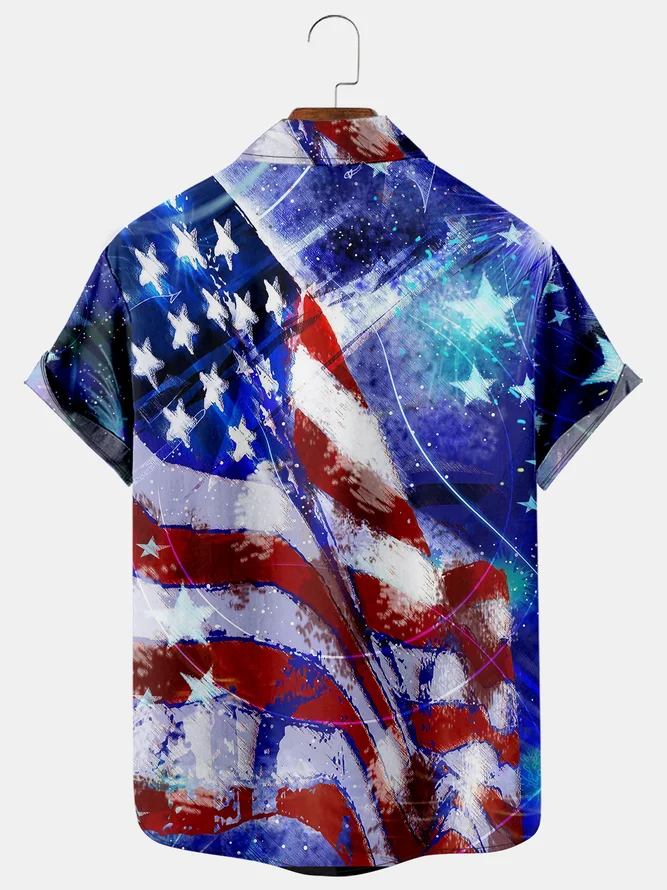 Flag Graphic Short Sleeve Casual Men's Shirt