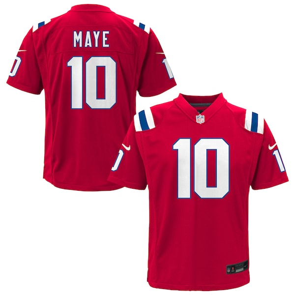 Drake Maye New England Patriots Nike Youth Alternate Game Jersey - Red/White