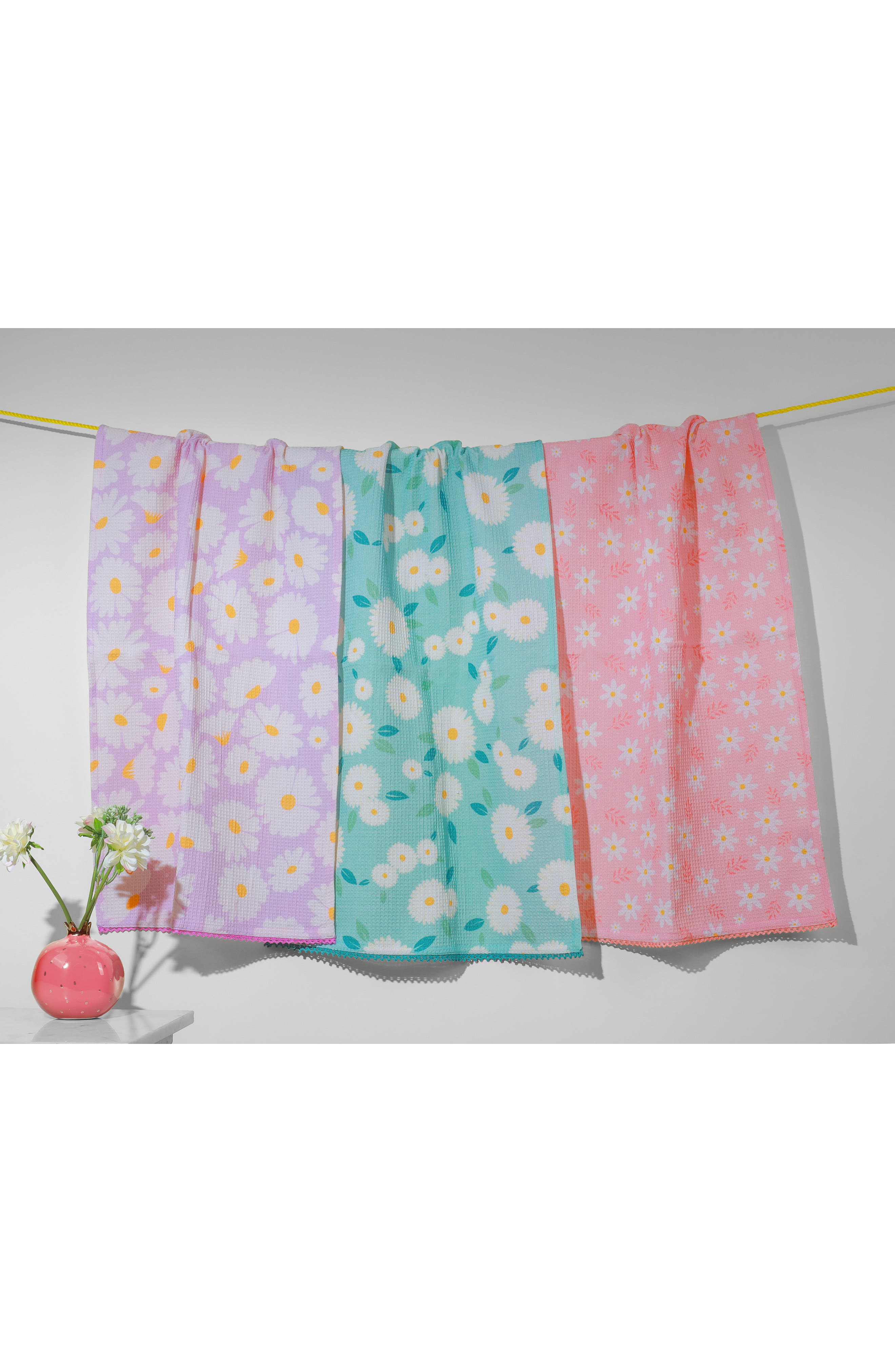 Tiramisu The Meadowland Daisy of 3 Cotton Waffle Kitchen Towels