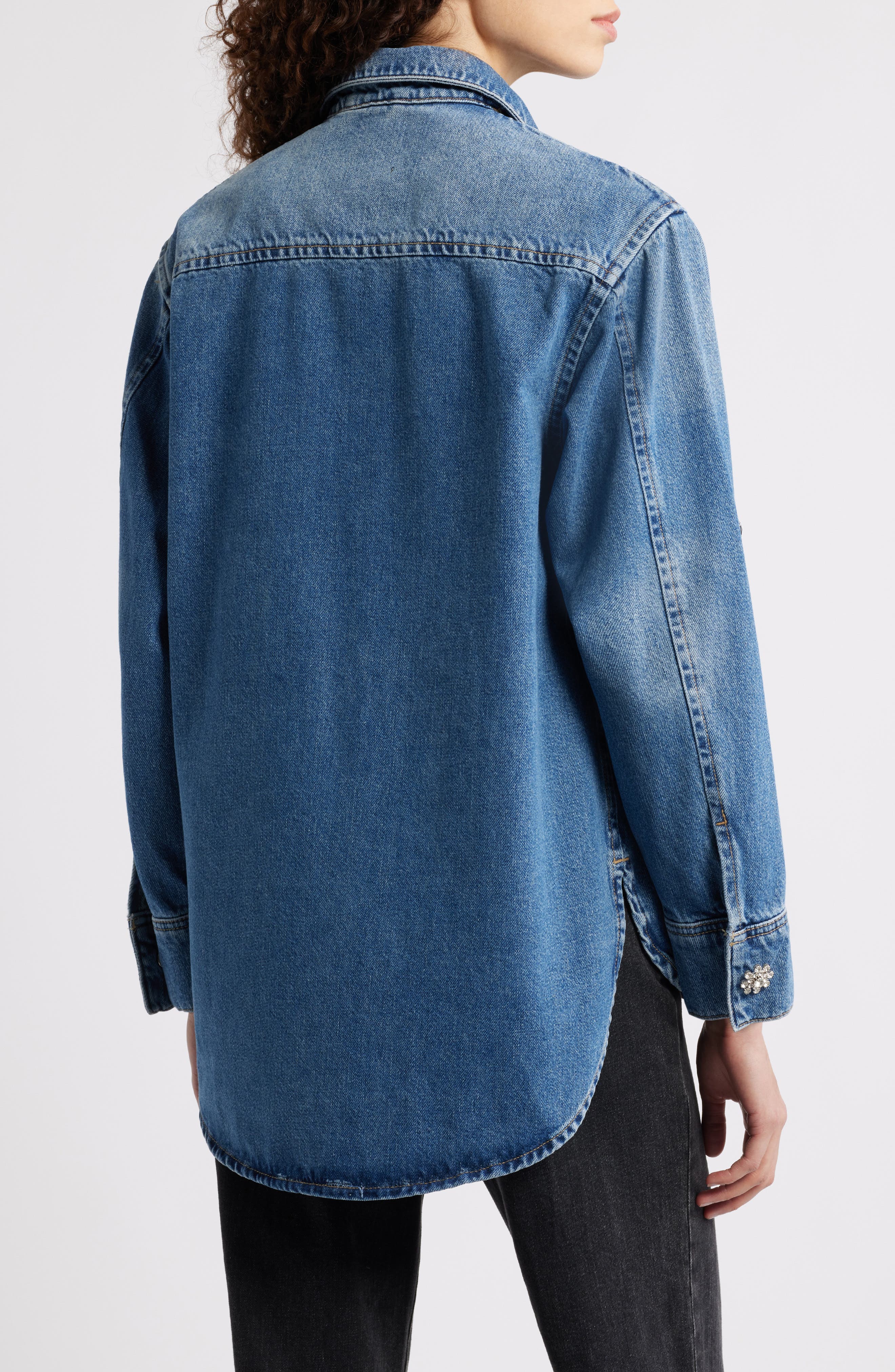 AllSaints Enna Embellished Denim Snap-Up Shirt