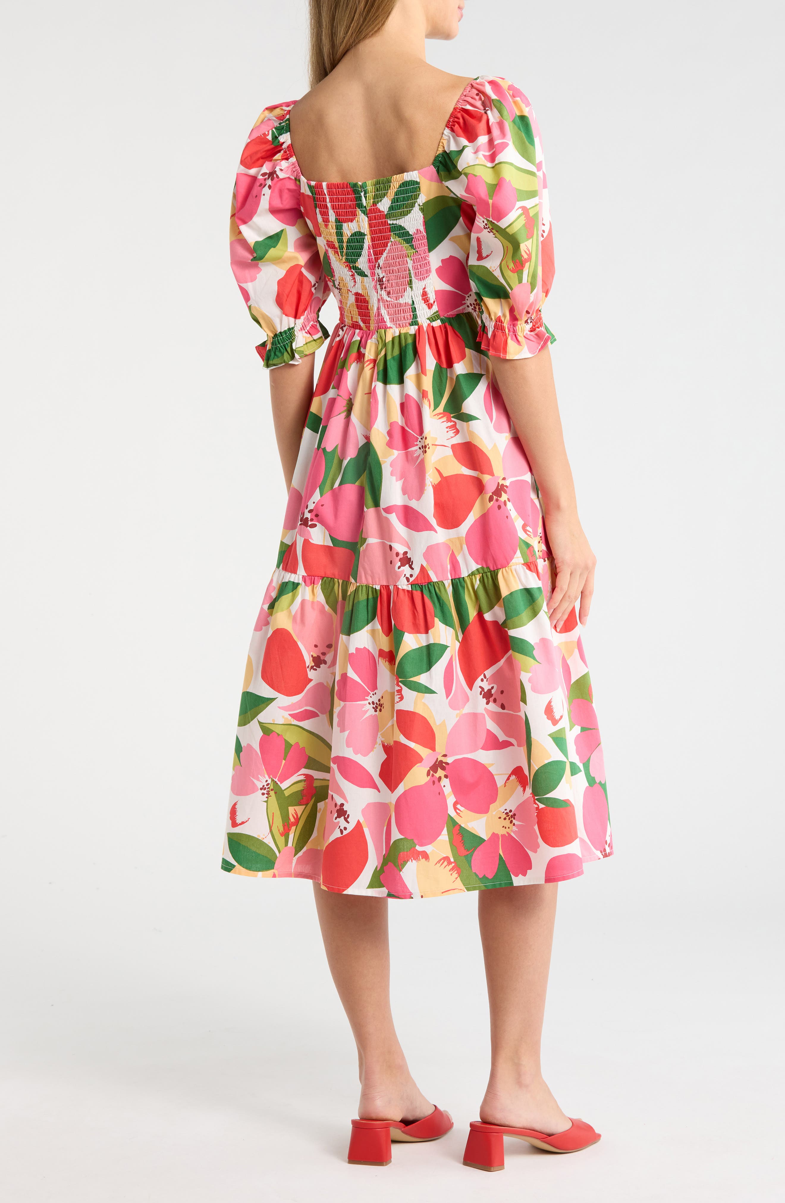 Vince Camuto Print Puff Sleeve Midi Dress