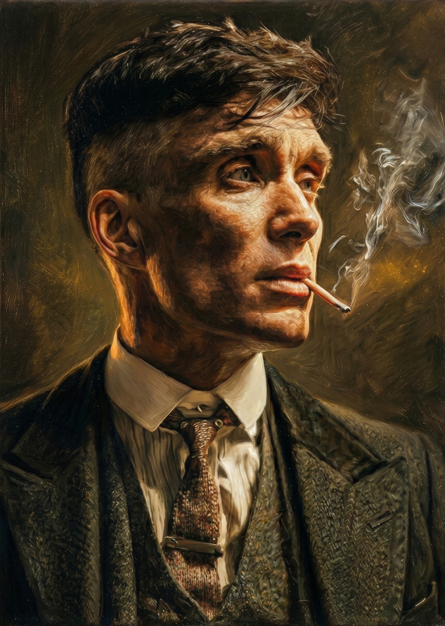Peaky Blinders Tommy Shelby side profile smoking vintage poster