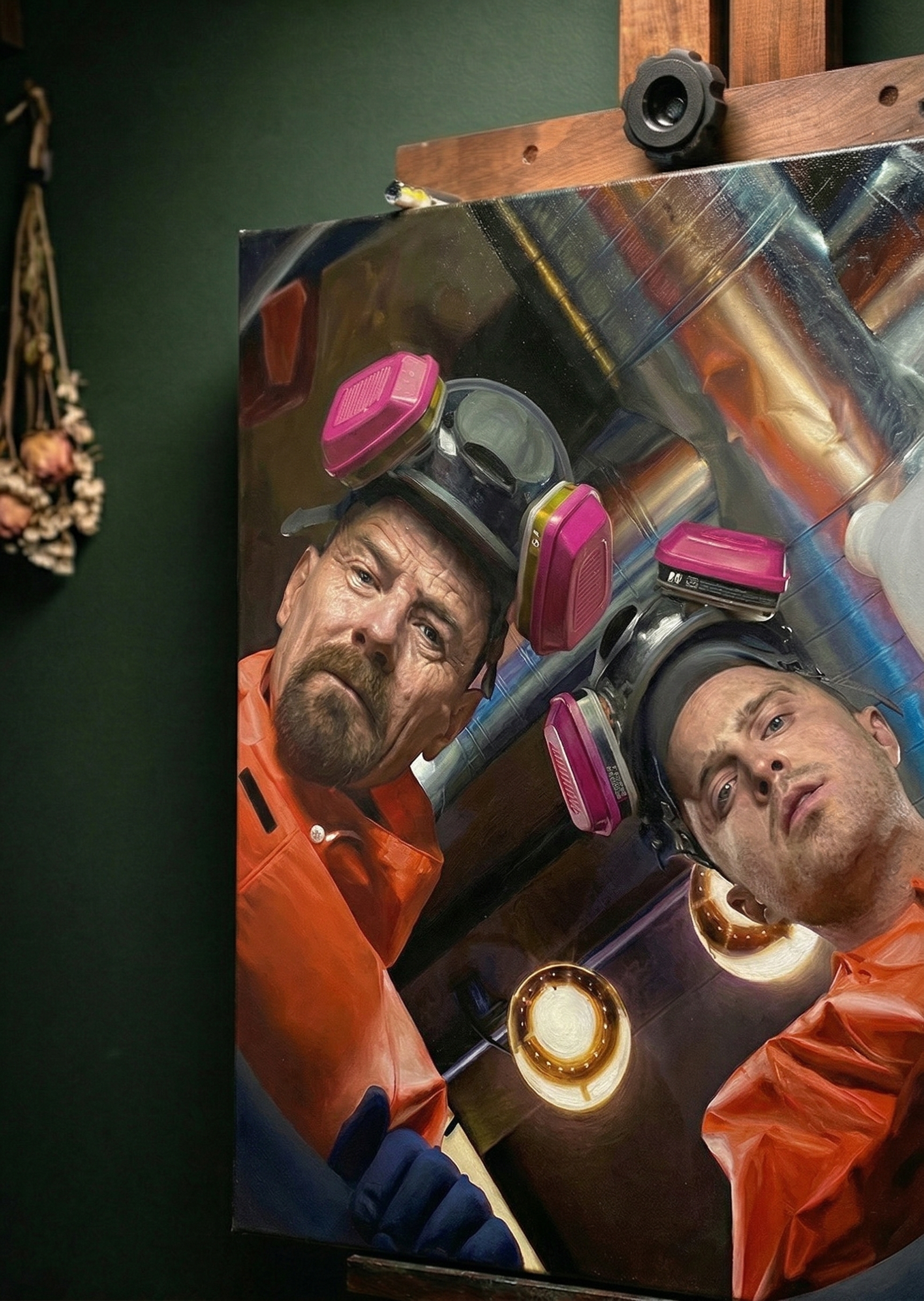 Canvas print of Breaking Bad Walter and Jesse on a wooden artist easel