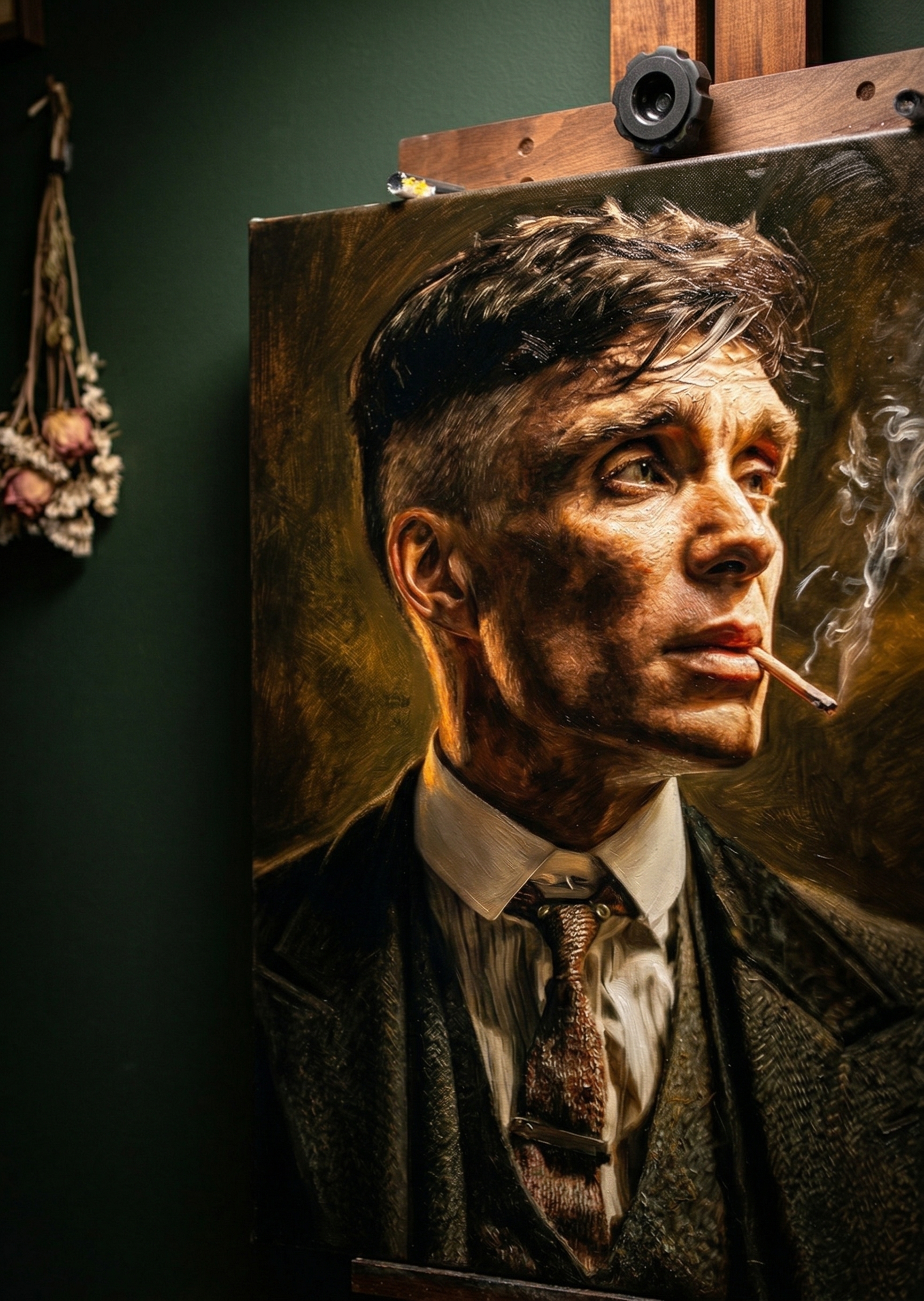 Cillian Murphy as Tommy Shelby in tweed suit and flat cap canvas print