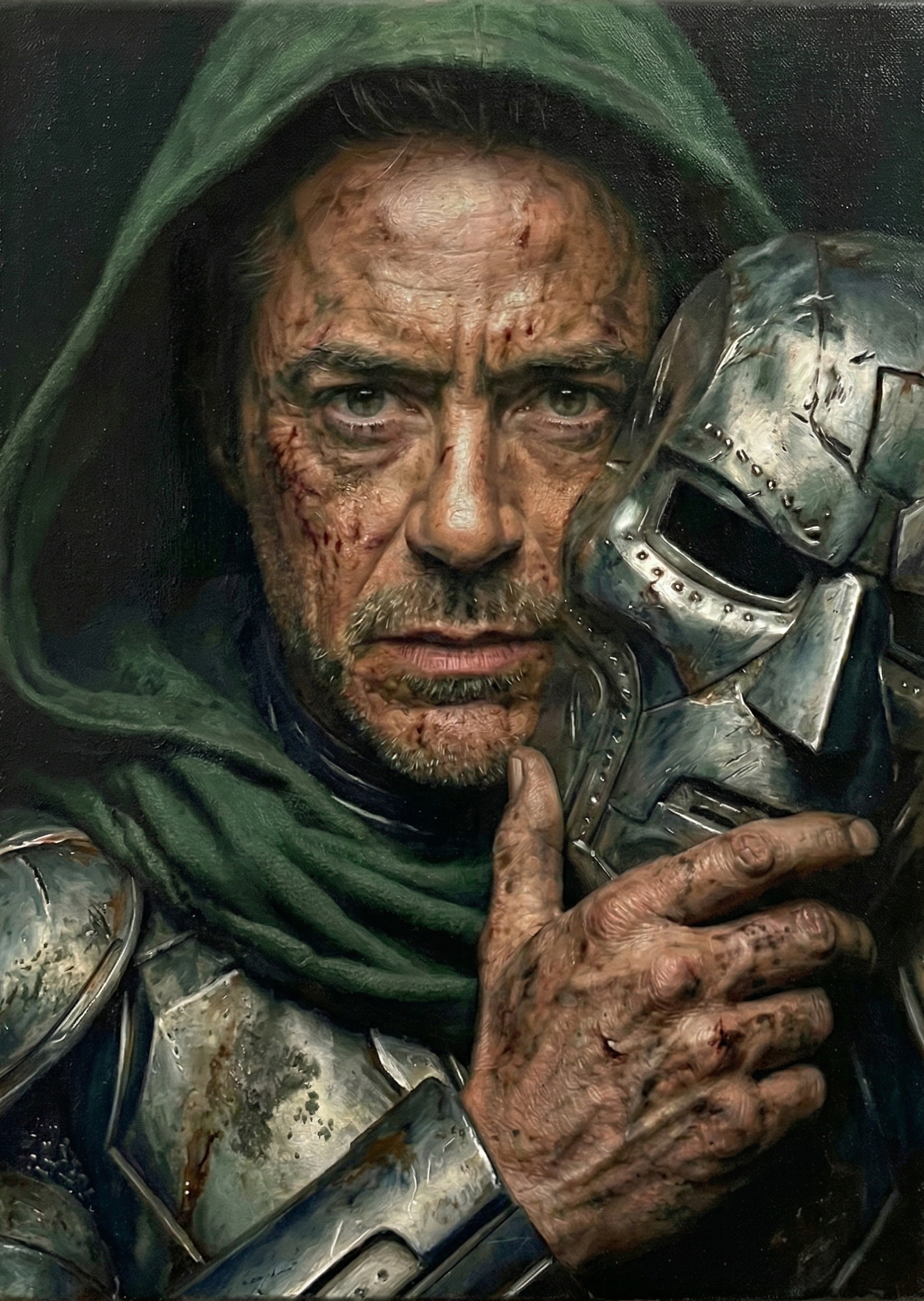 Robert Downey Jr as Doctor Doom holding mask poster wall art