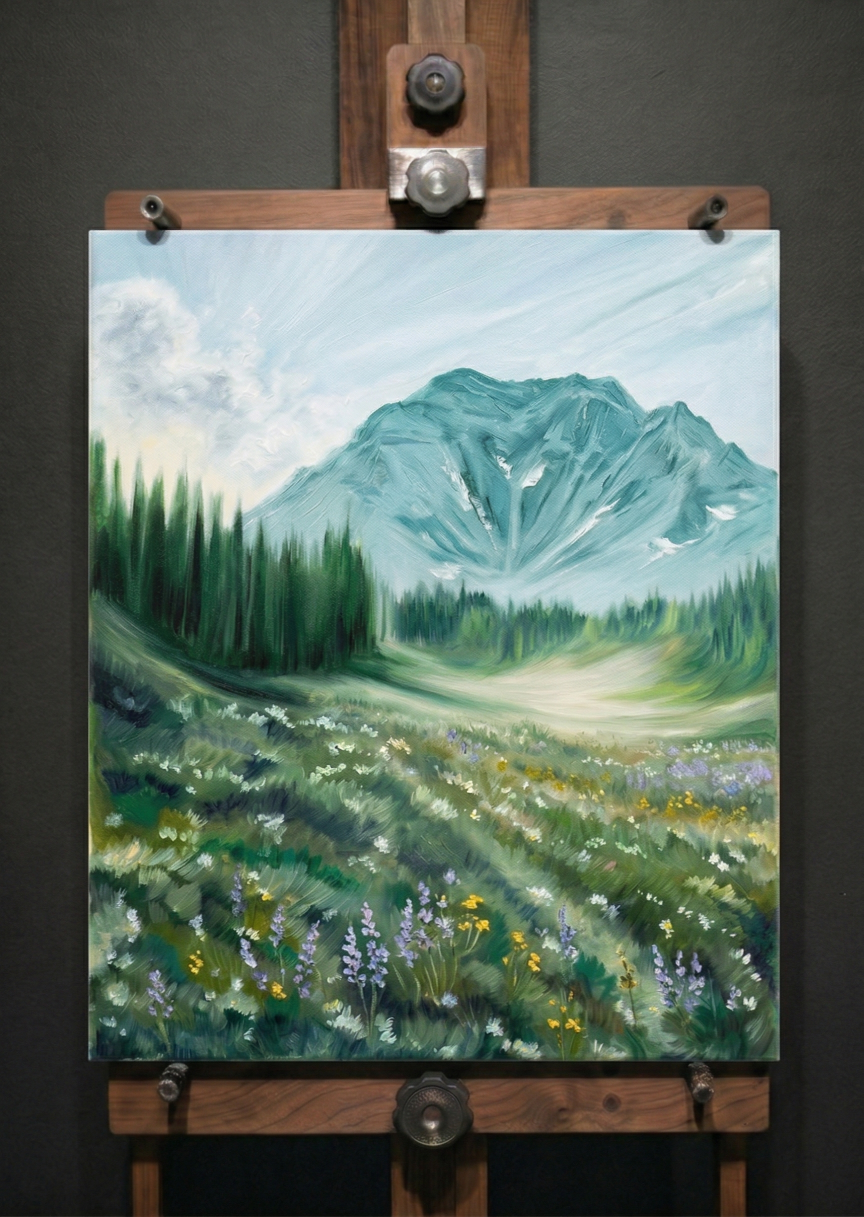 Serene Alpine Meadow & Mountain Hand-Painted Oil Painting - casso - casso