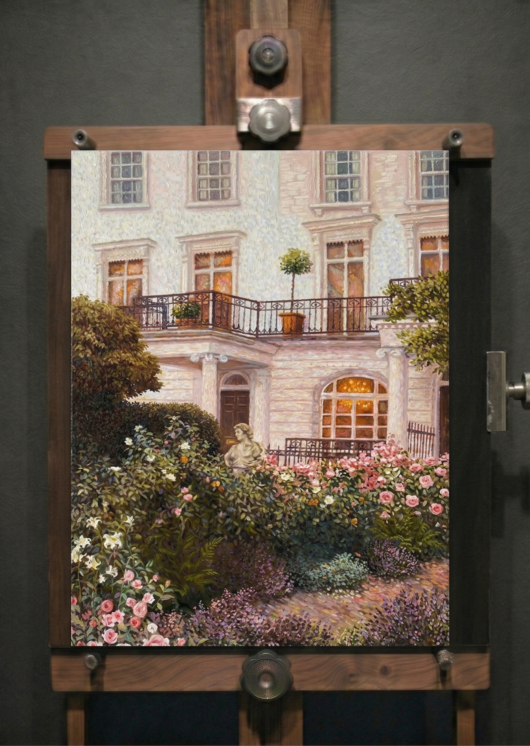 Romantic European Townhouse & Floral Garden Hand-Painted Oil Painting | casso - casso