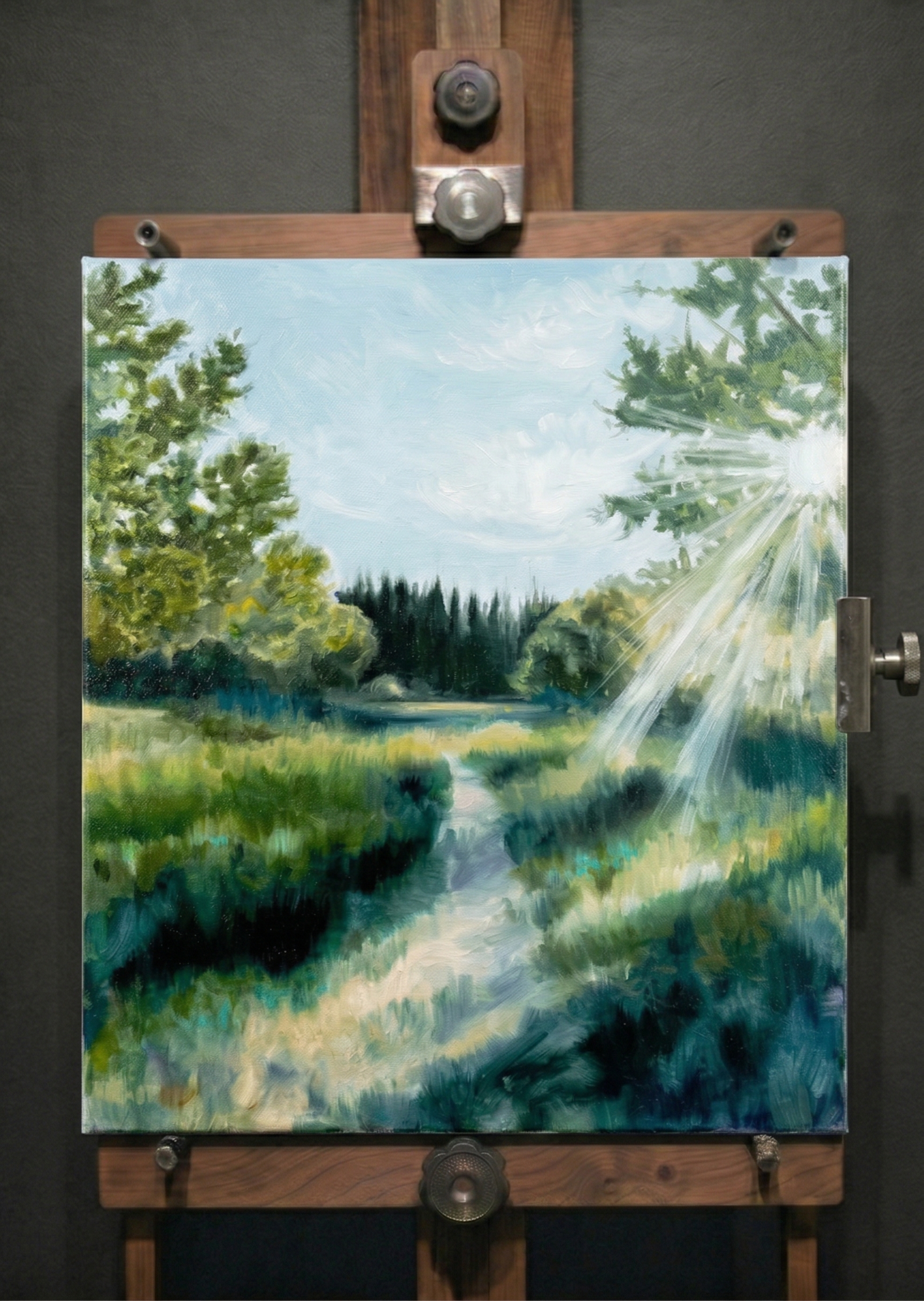 Sunlit Forest Path Hand-Painted Landscape Oil Painting | casso - casso