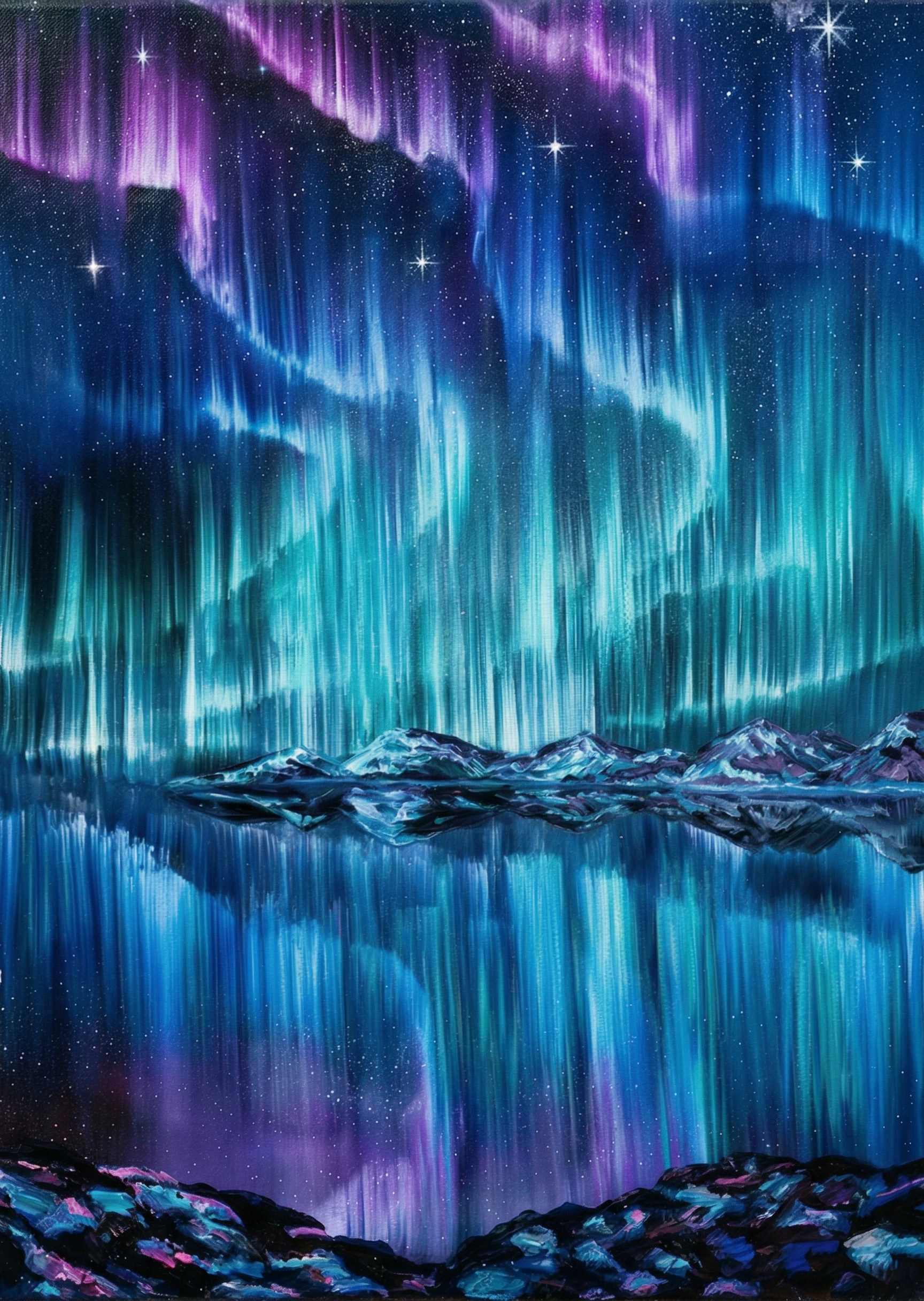 Vibrant Aurora Reflections Hand-Painted Oil Painting - casso - casso