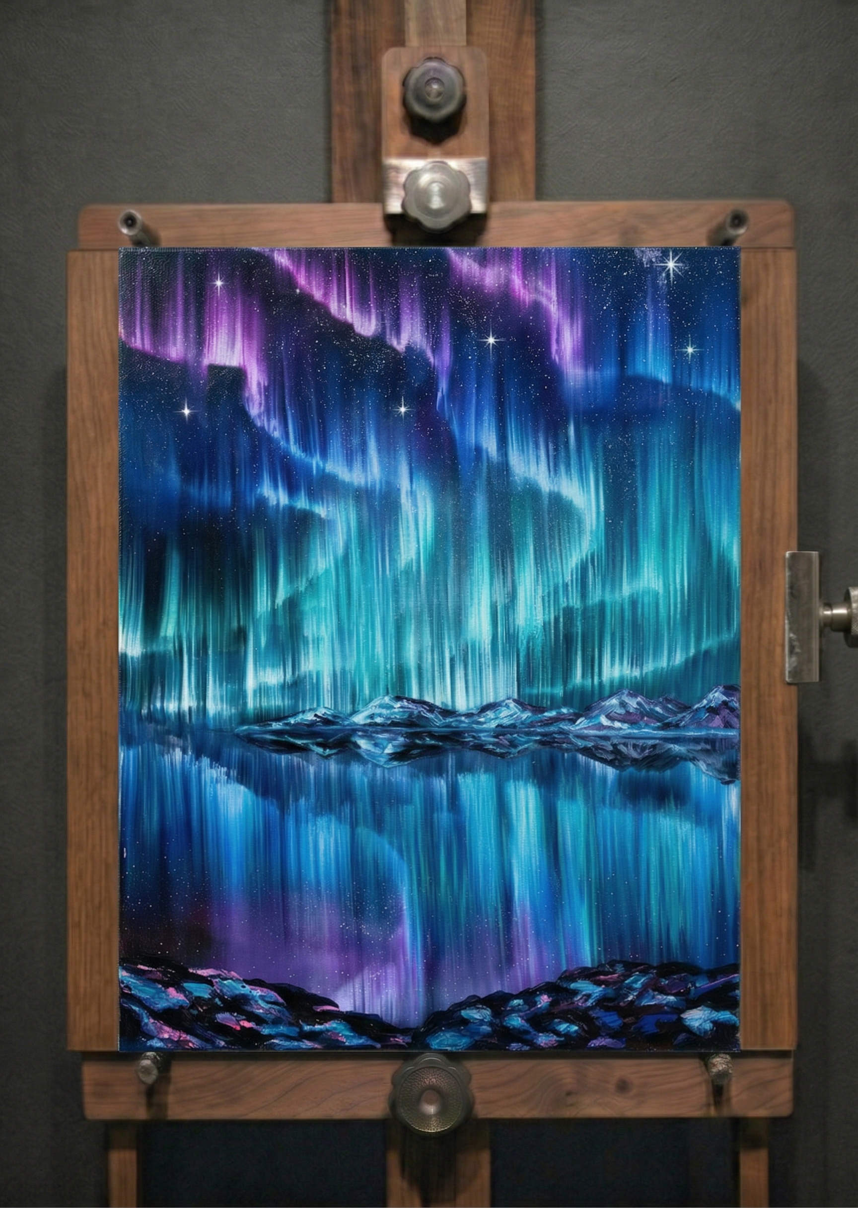 Vibrant Aurora Reflections Hand-Painted Oil Painting - casso - casso