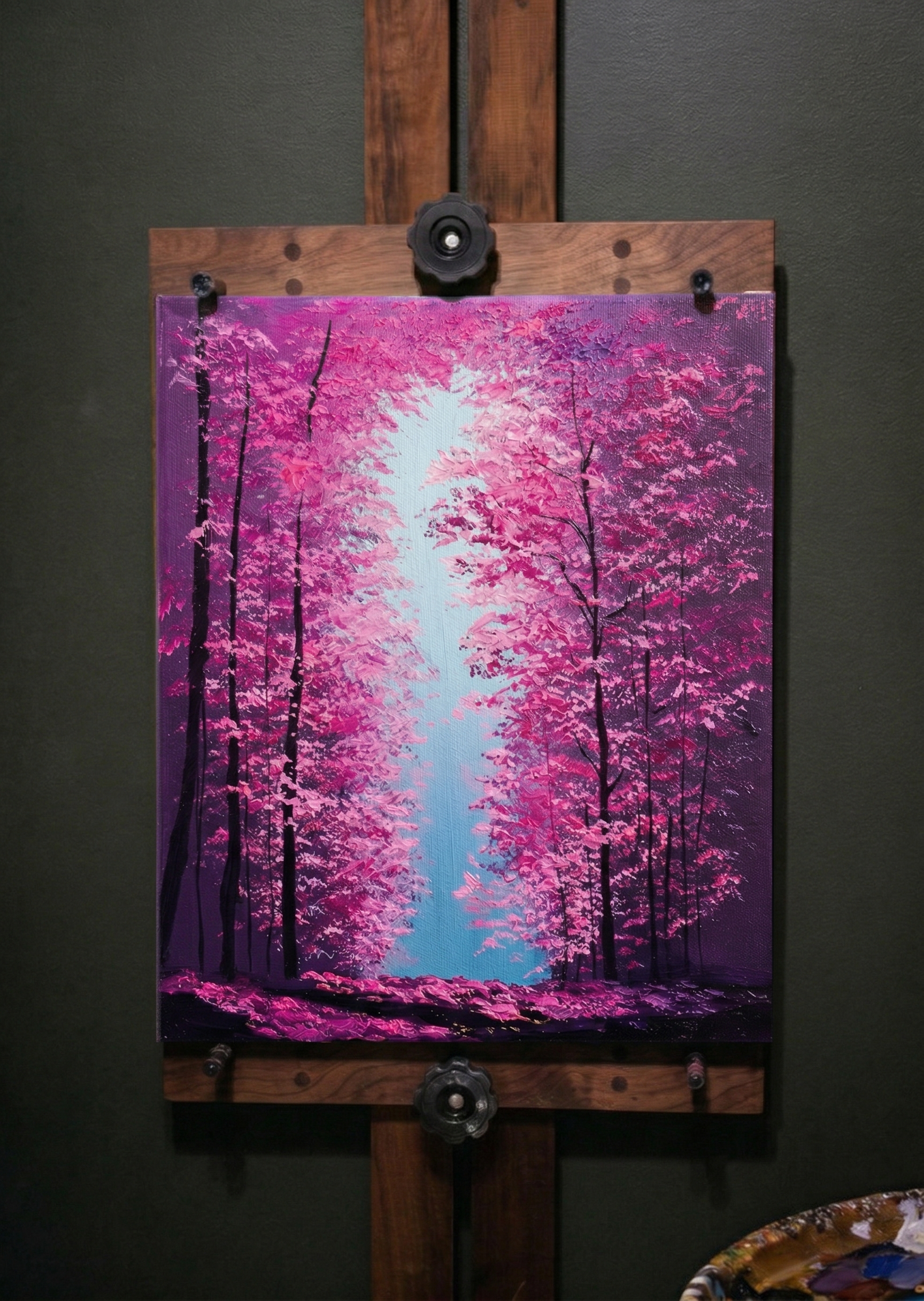 Hand-Painted Pink Forest Landscape Oil Painting Textured Canvas Wall Art - Casso - casso