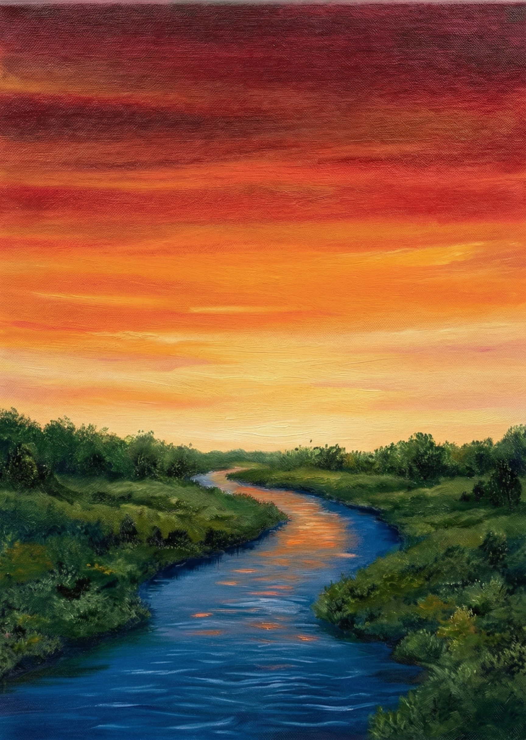 Healing-style handcrafted landscape oil painting 