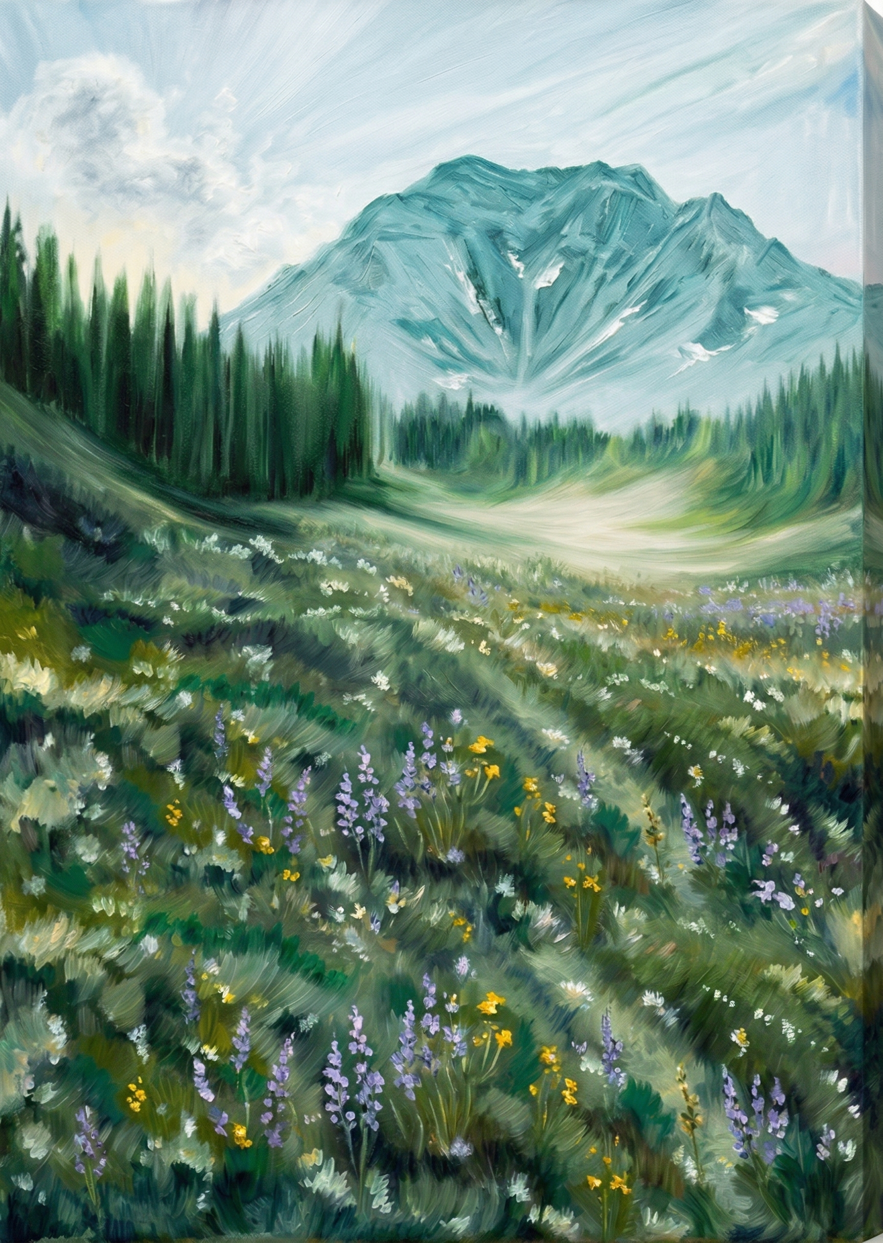Serene Alpine Meadow & Mountain Hand-Painted Oil Painting - casso - casso