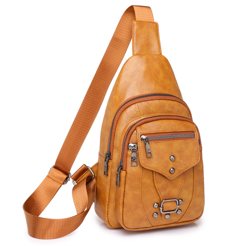 Soft Leather Crossbody Bag Large Capacity Simple Retro Chest Bag