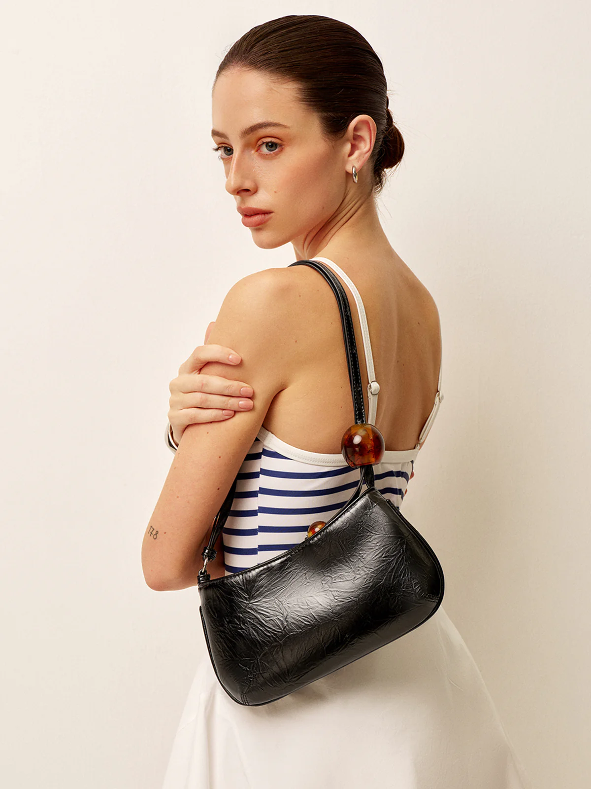 Beaded Strap Faux Leather Shoulder Bag