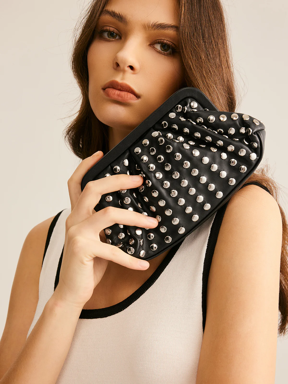 Studded Pleated Clutch Bag
