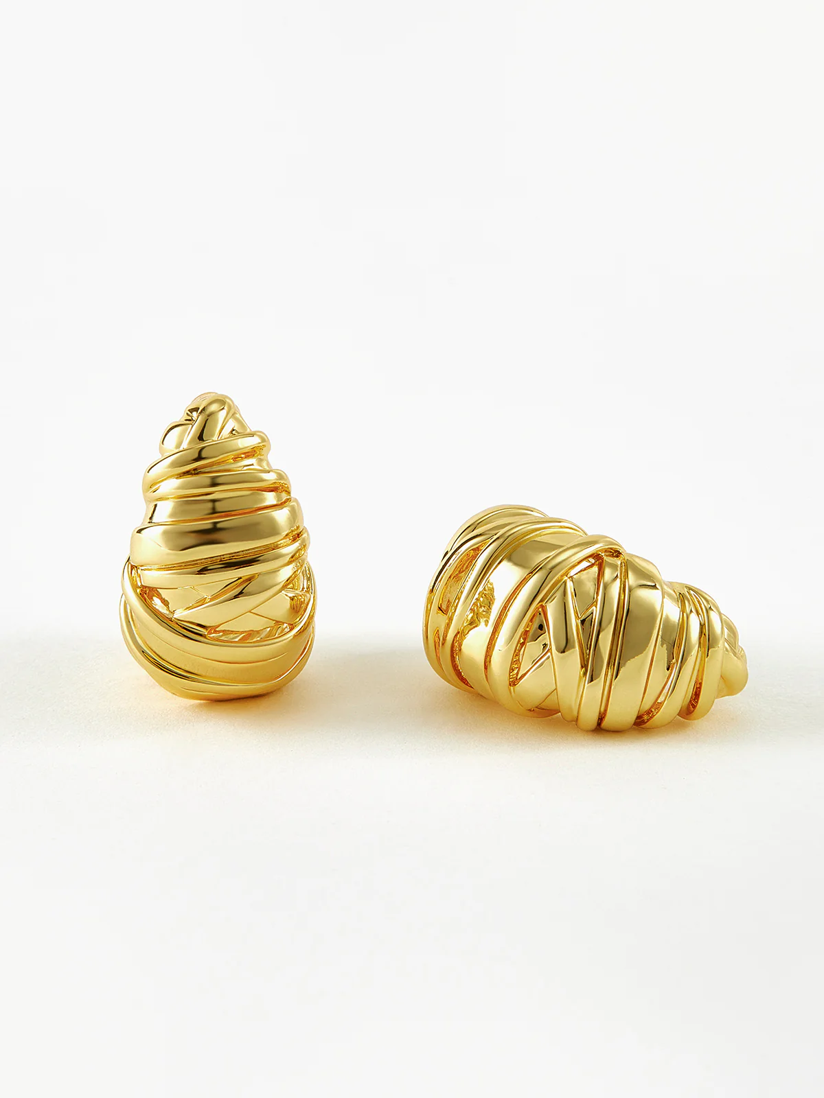 Golden Croissant Twist Stud Earrings
