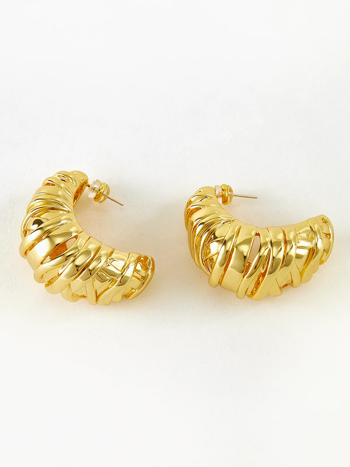 Golden Croissant Twist Stud Earrings