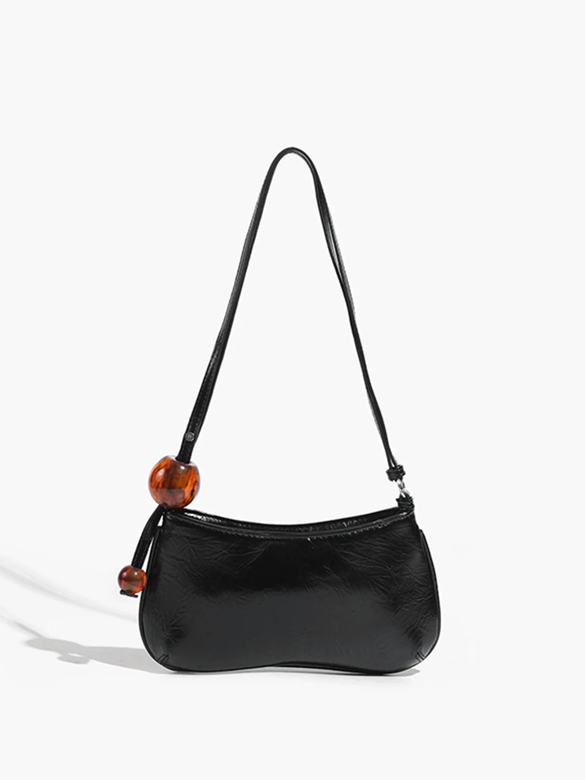 Beaded Strap Faux Leather Shoulder Bag