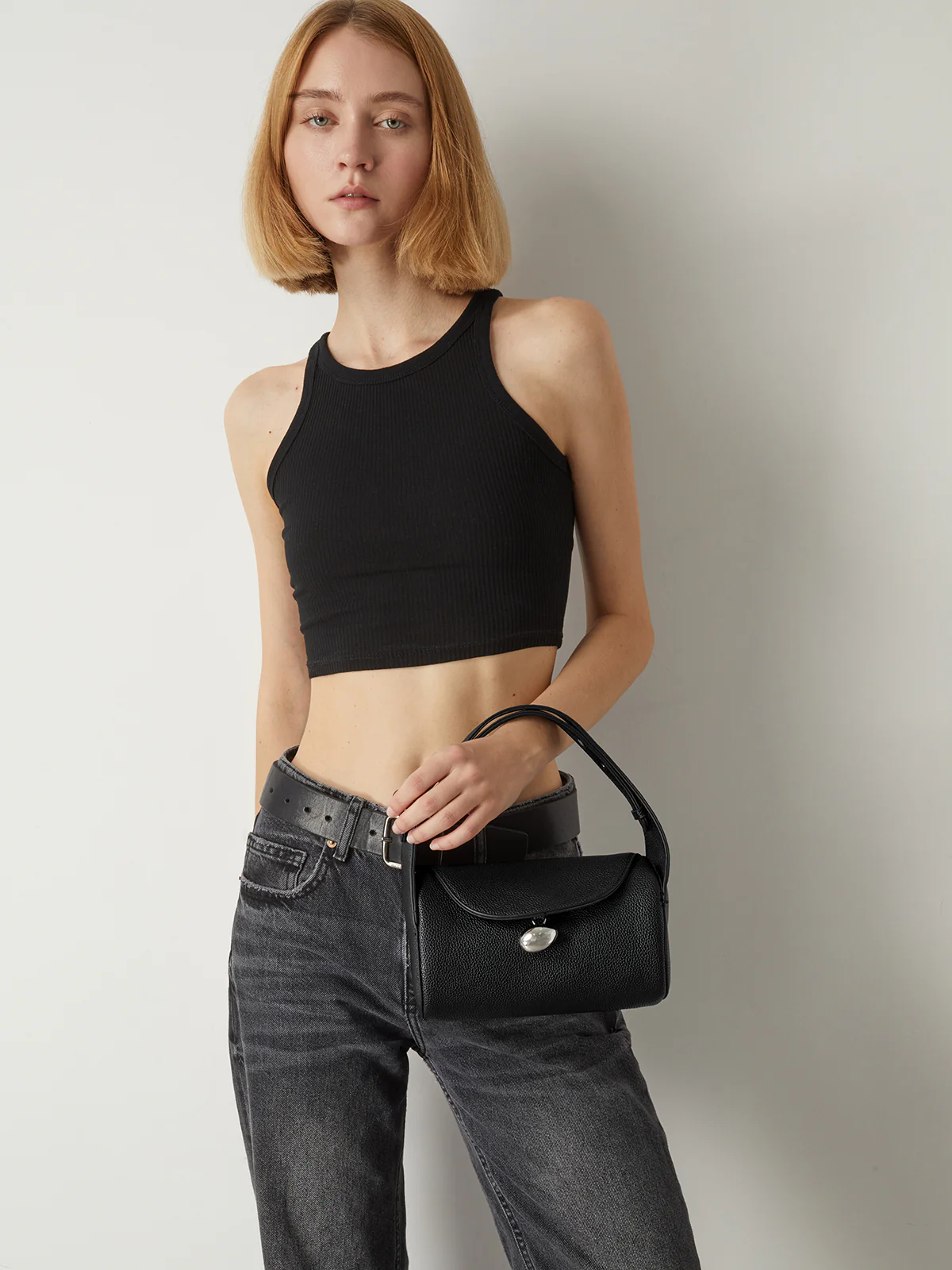 Textured Buckle Flap Handbag