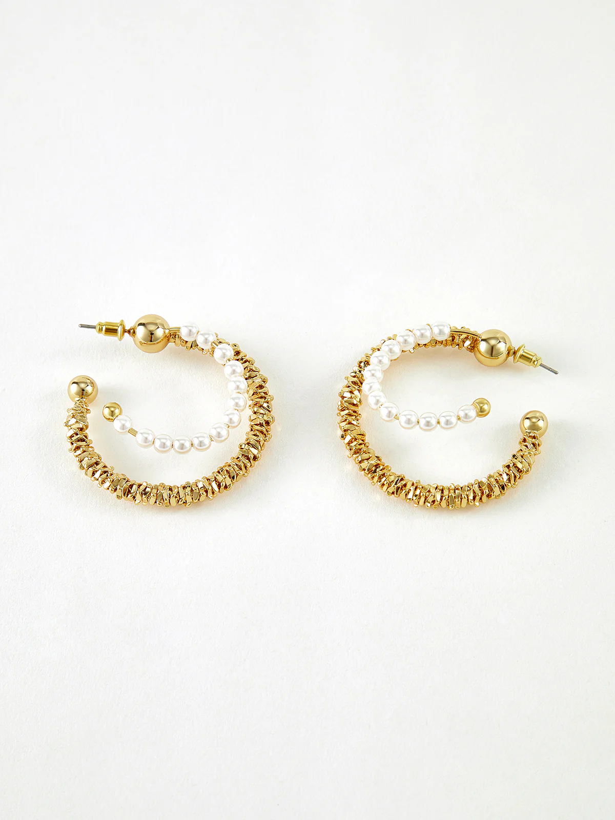 Double Layer Pearl Hoop Earrings